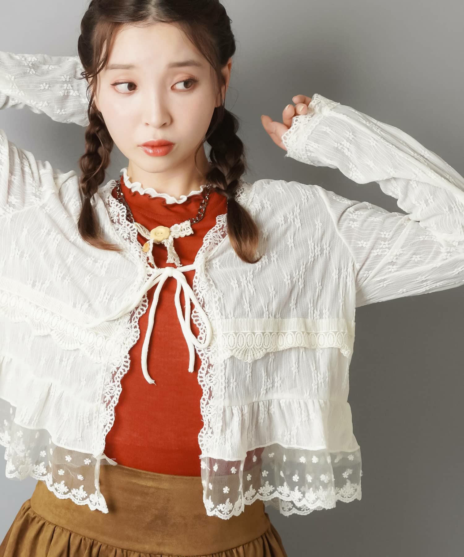 専用⭐︎courreges スリーピース カーディガン 半袖 スカート レース VIS(ビス) / 【WEB/一部店舗限定】裾サイドドロストレースカーディガン