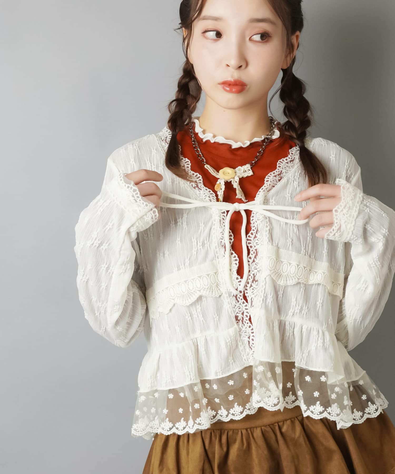 LIZLISA 森ガール 00s レース編み 袖フリル ドルマンカーディガン 白 LIZLISA リボンスリーブセーラーカーディガン ホワイト｜Yahoo!フリマ