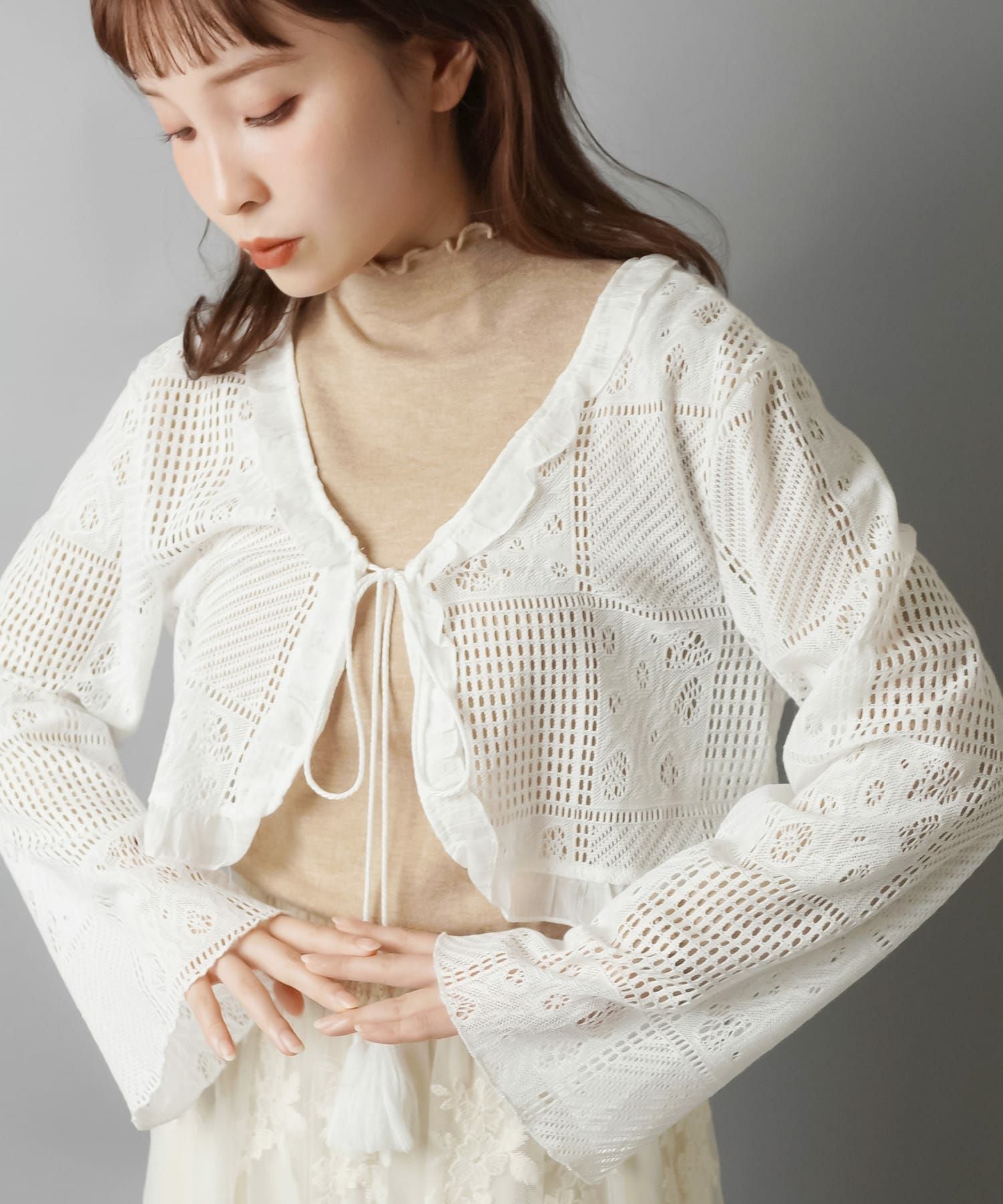 84%OFF】レースボレロカーディガン/パッチワーク風/#NEO森ガール