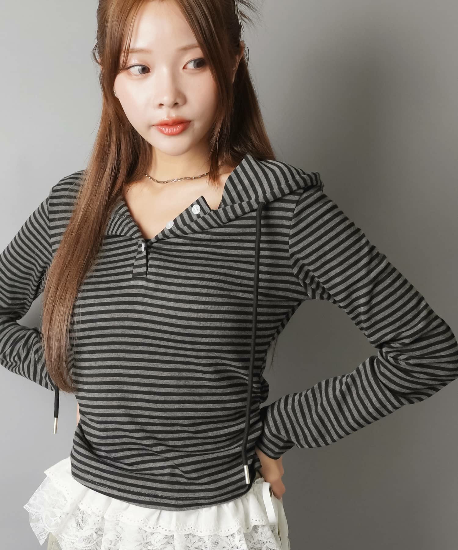 67%OFF】長袖ボーダーカットソー/ヘンリーネック/フード | SPINNS WEB