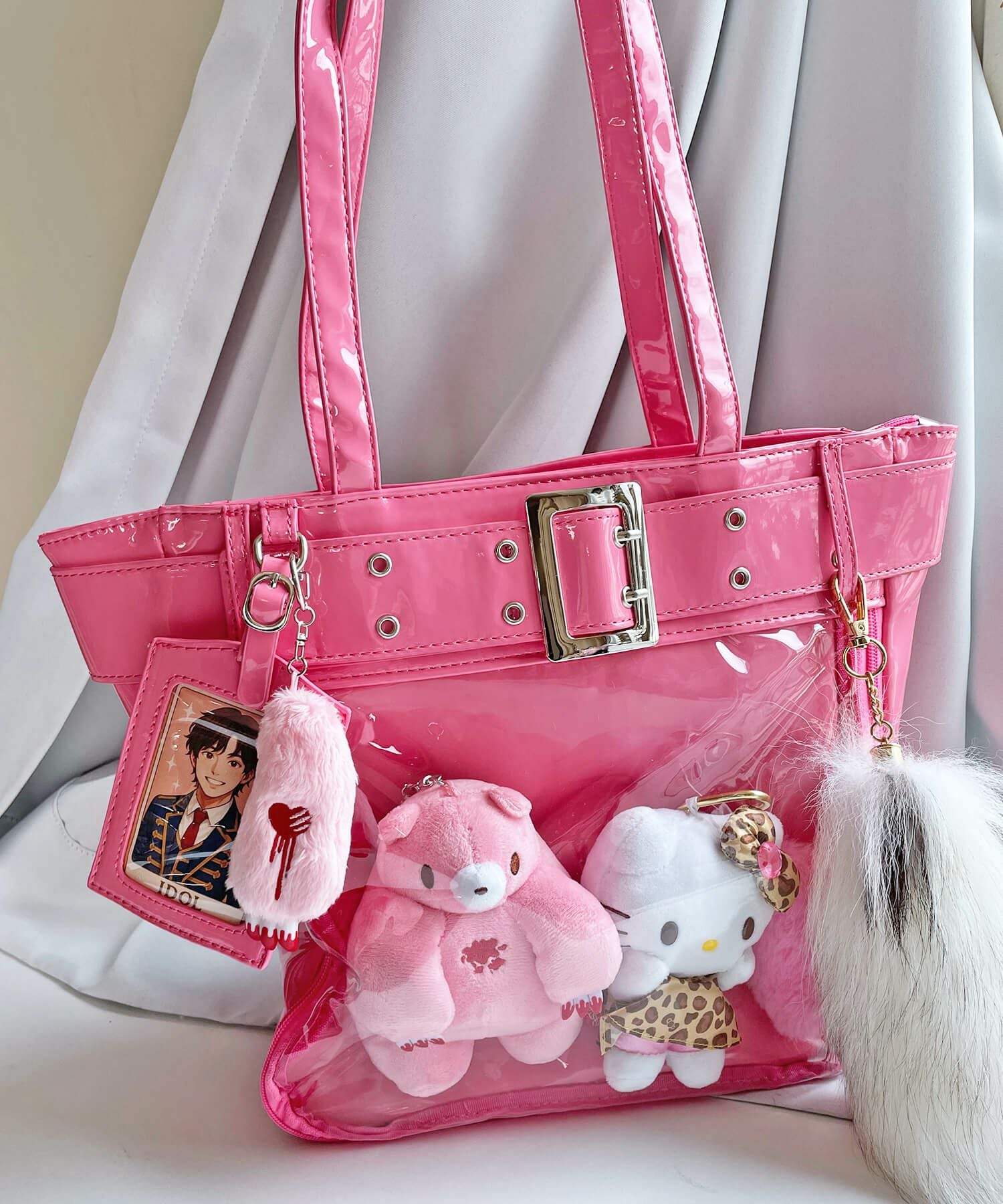 93%OFF】痛バッグ/クリアポケットショルダーバッグ/合皮/ビッグベルト