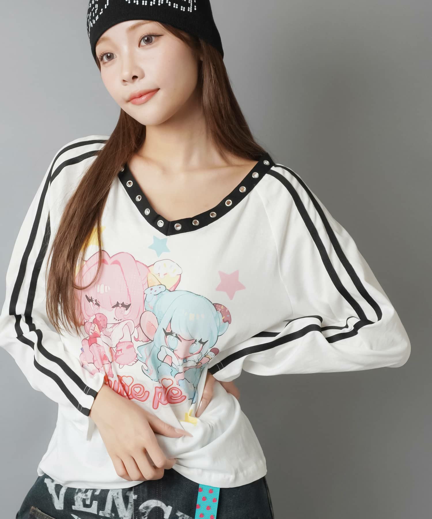 88%OFF】Vネック長袖Tシャツ/キャラクター/#ドリームコア/#平成女児