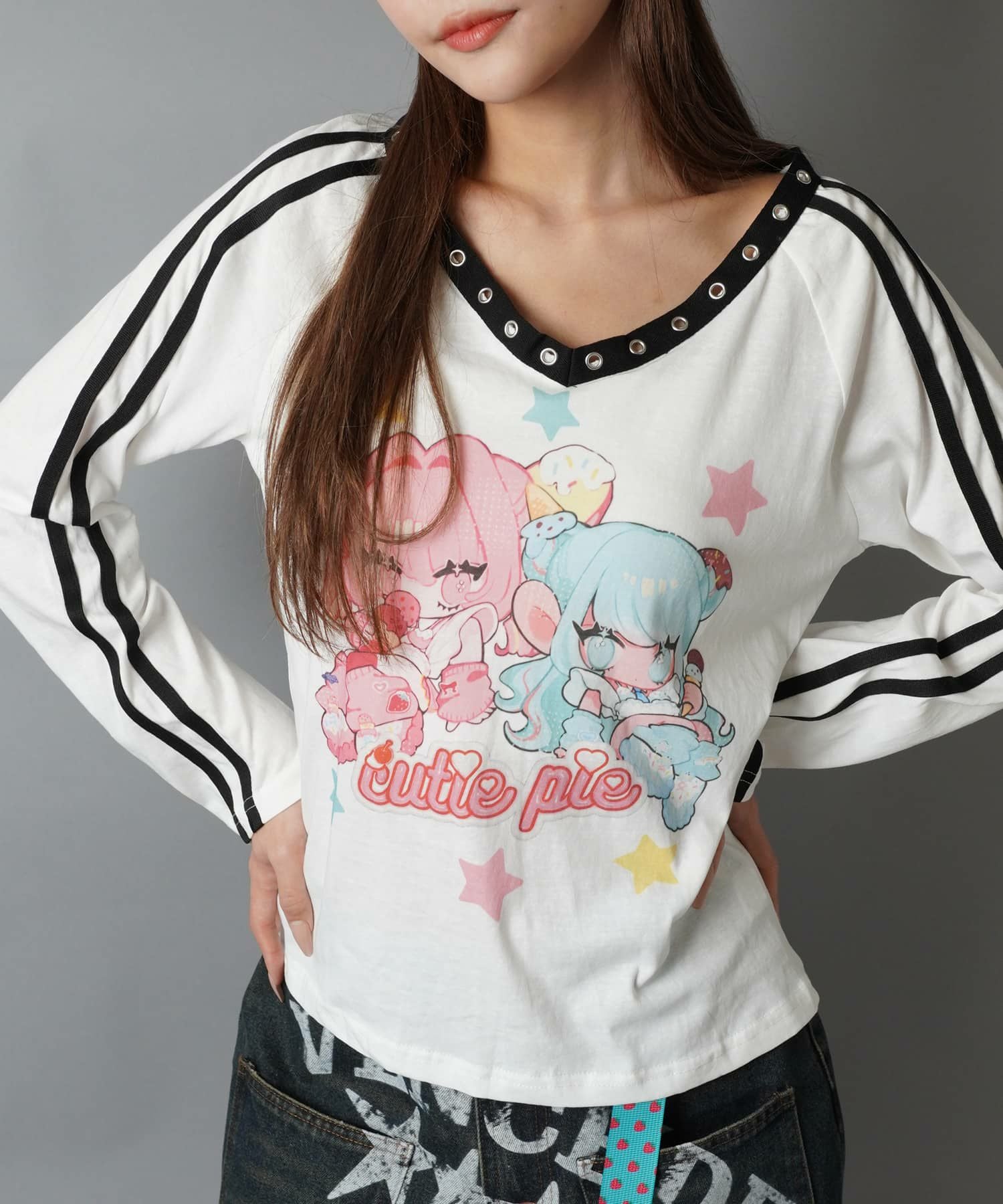 88%OFF】Vネック長袖Tシャツ/キャラクター/#ドリームコア/#平成女児 88%OFF】Vネック長袖Tシャツ/キャラクター/#ドリームコア/#平成女児