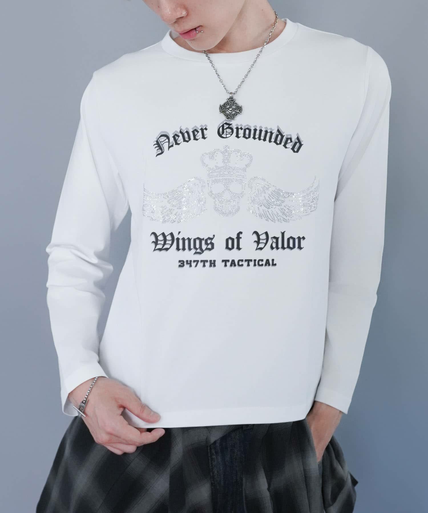 26%OFF】短丈ロングスリーブTシャツ/スカル/ロンT/ショート丈 | SPINNS