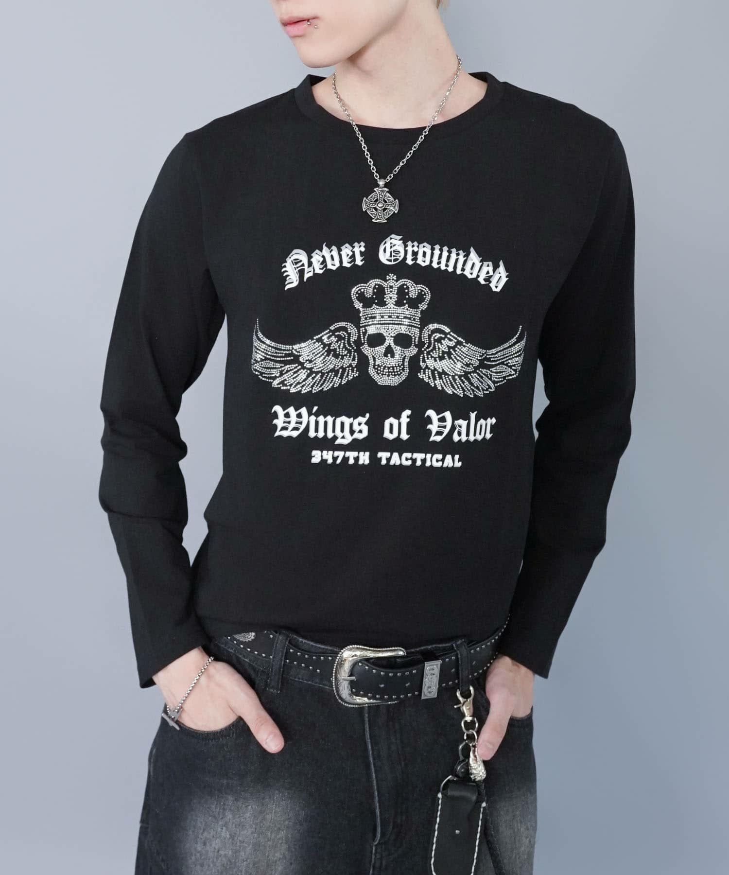 26%OFF】短丈ロングスリーブTシャツ/スカル/ロンT/ショート丈 | SPINNS