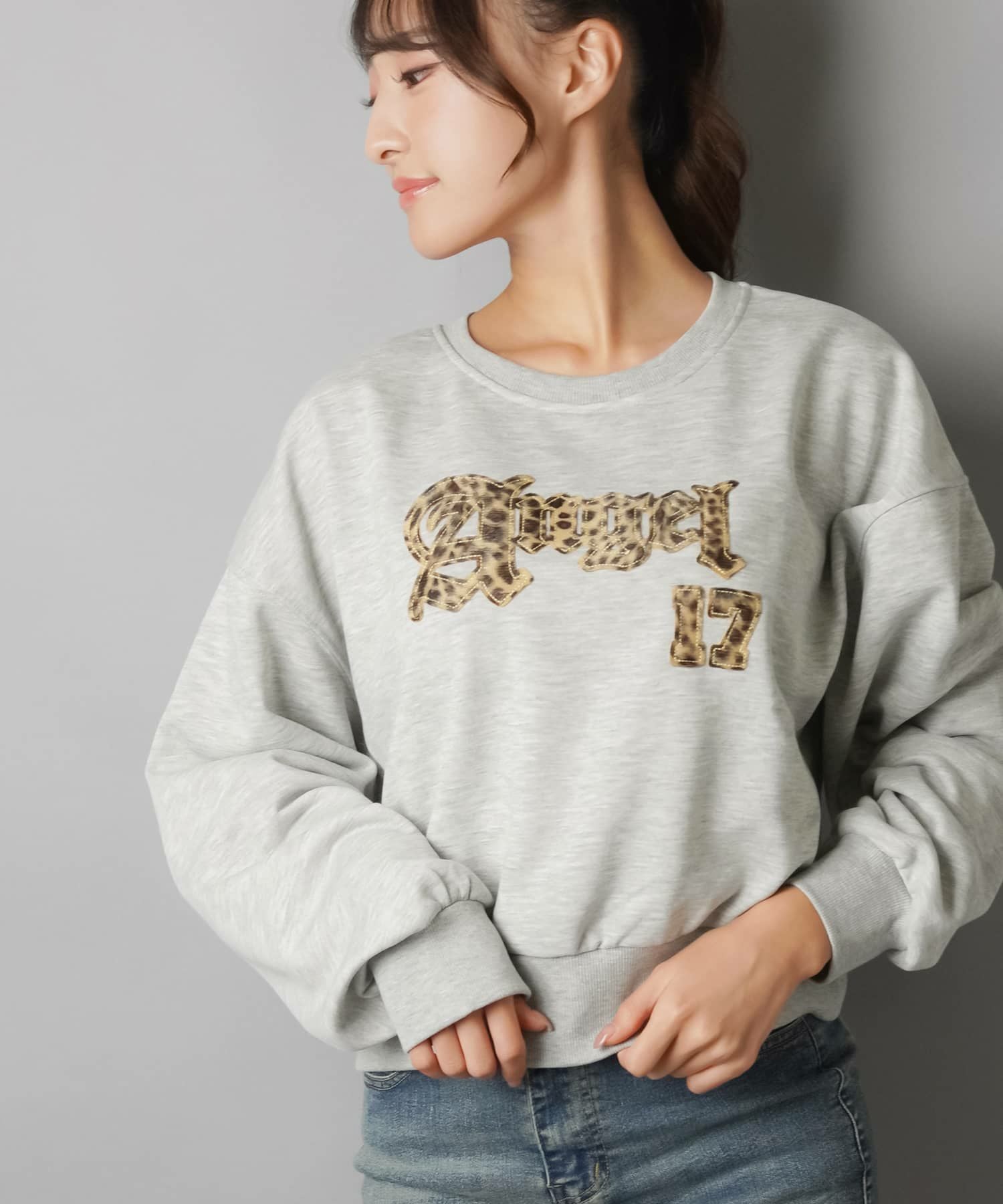 34%OFF】裏毛スウェット/ヒョウ柄貼り付けロゴ/レオパード | SPINNS