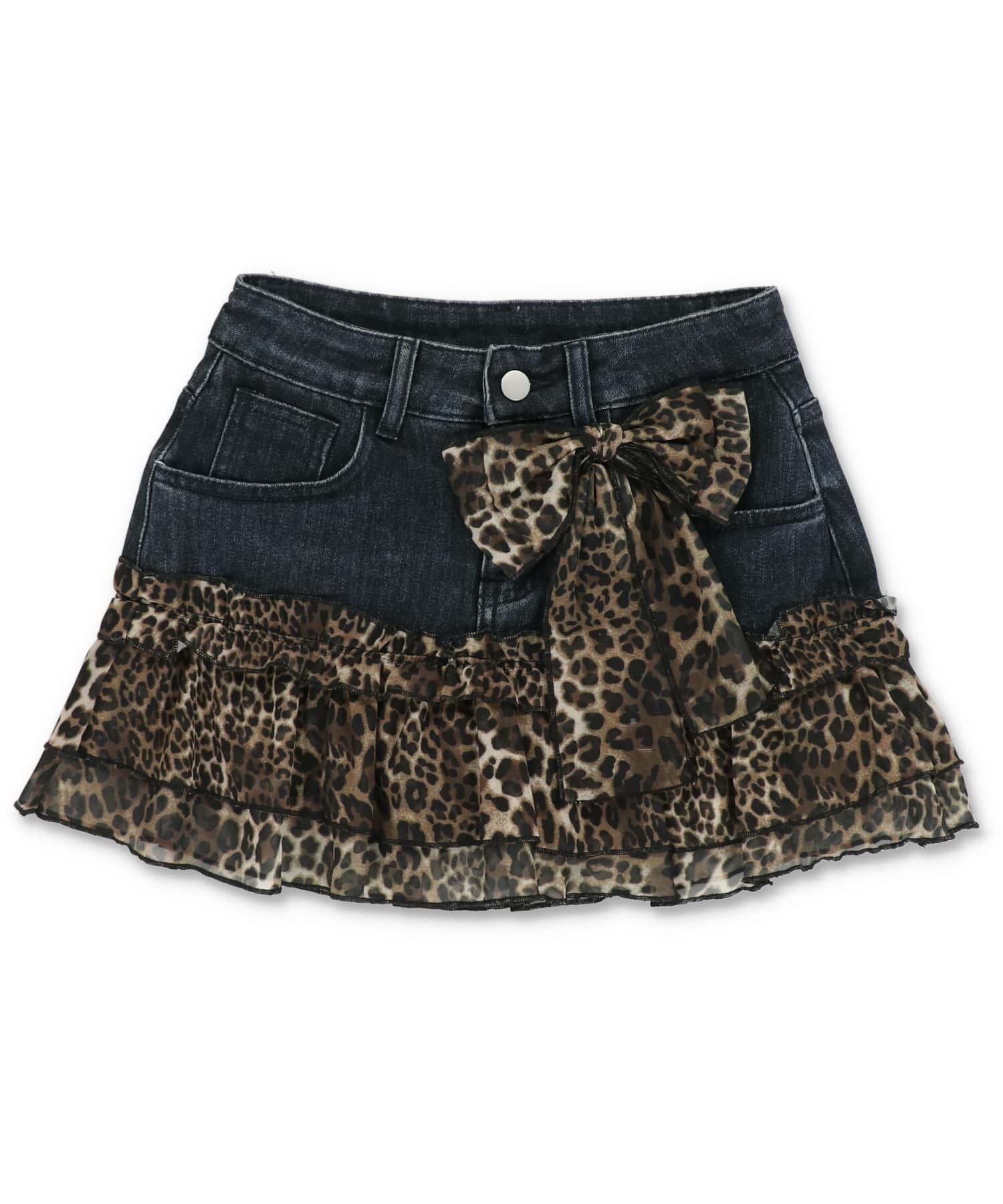 D&G デニムミニスカート レオパード柄 ストレッチデニムミニスカート/ヒョウ柄リボン/レオパード/インナー