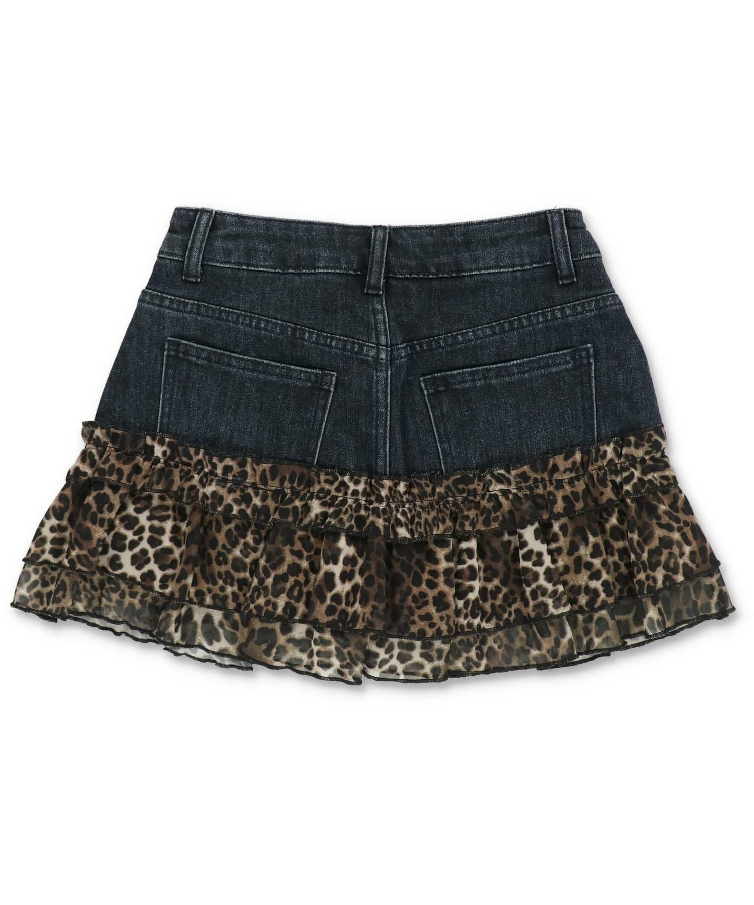75%OFF】ストレッチデニムミニスカート/ヒョウ柄リボン/レオパード