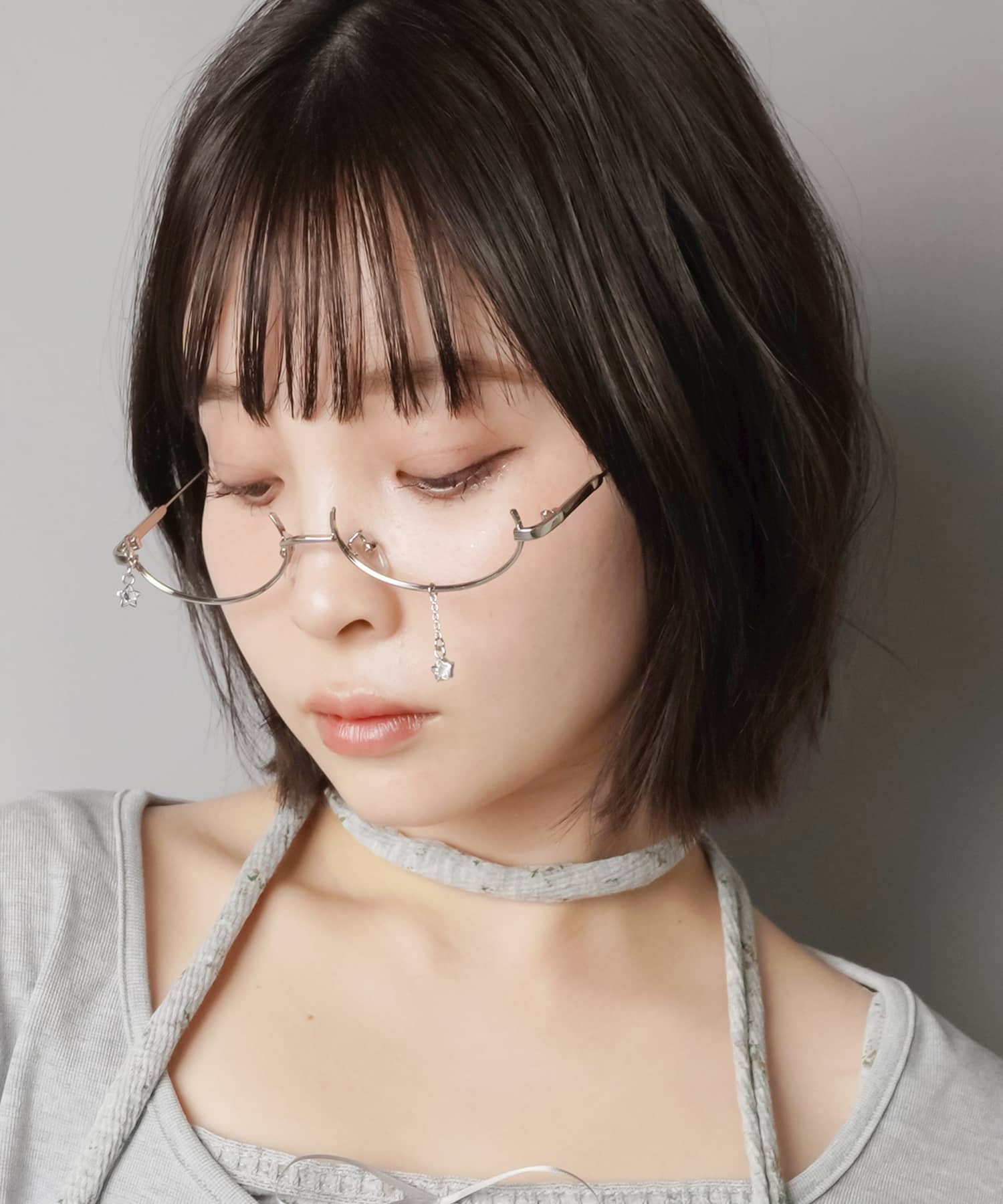 伊達メガネ/ハーフリム/セミリムレス/チャーム付き | SPINNS WEB STORE