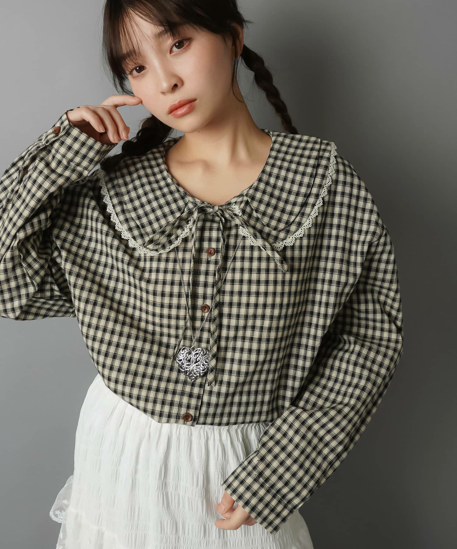 長袖ブラウス/ギンガムチェック/レース襟/#NEO森ガール | SPINNS WEB