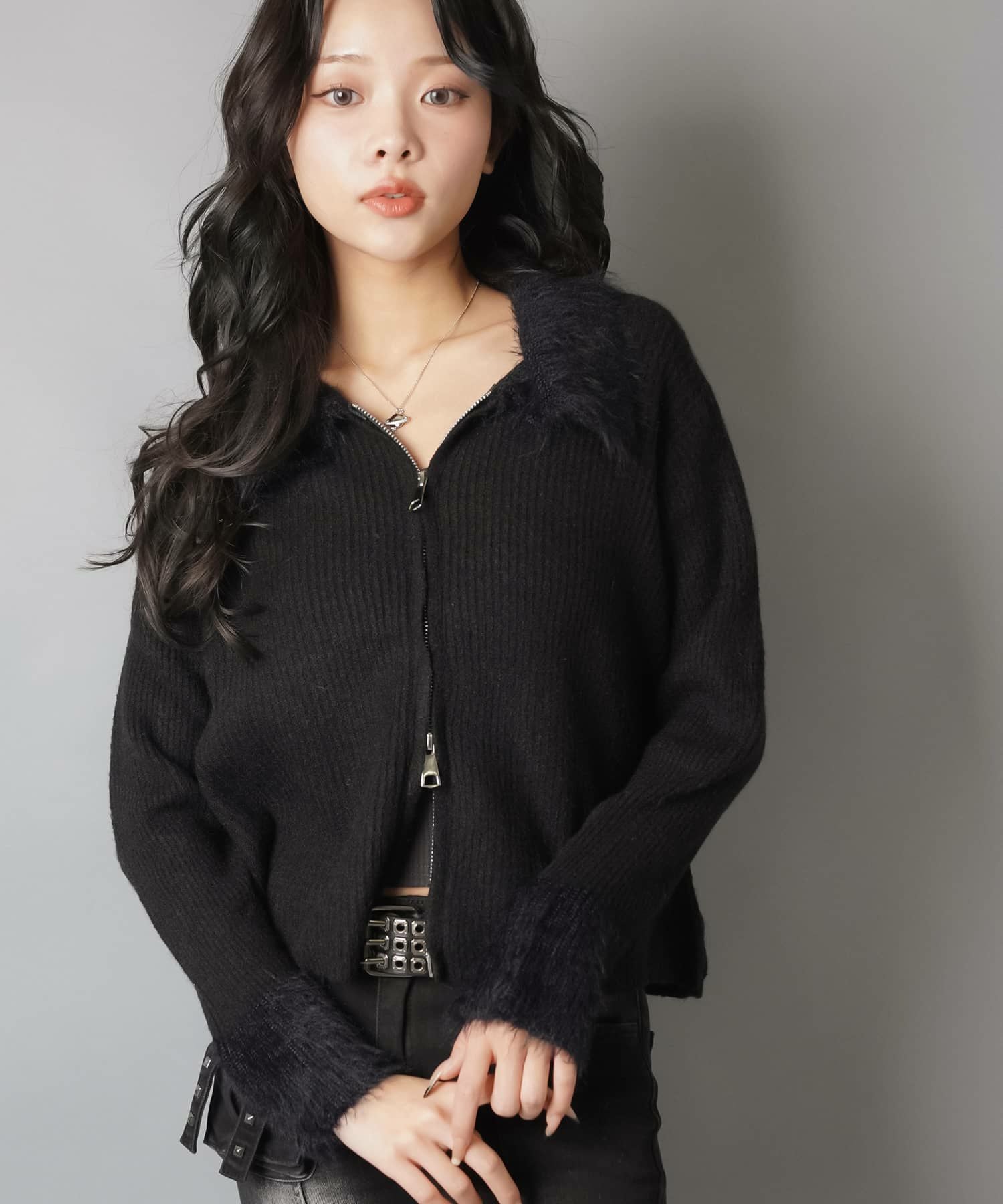 67%OFF】シャギーニットダブルジップカーディガン/襟付き | SPINNS WEB