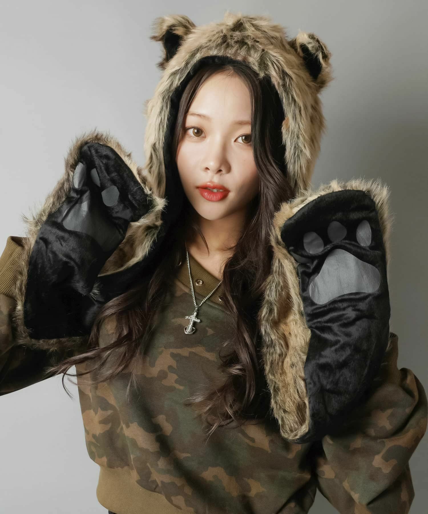 ストレッチデニムミニスカート/ヒョウ柄リボン/レオパード/インナー