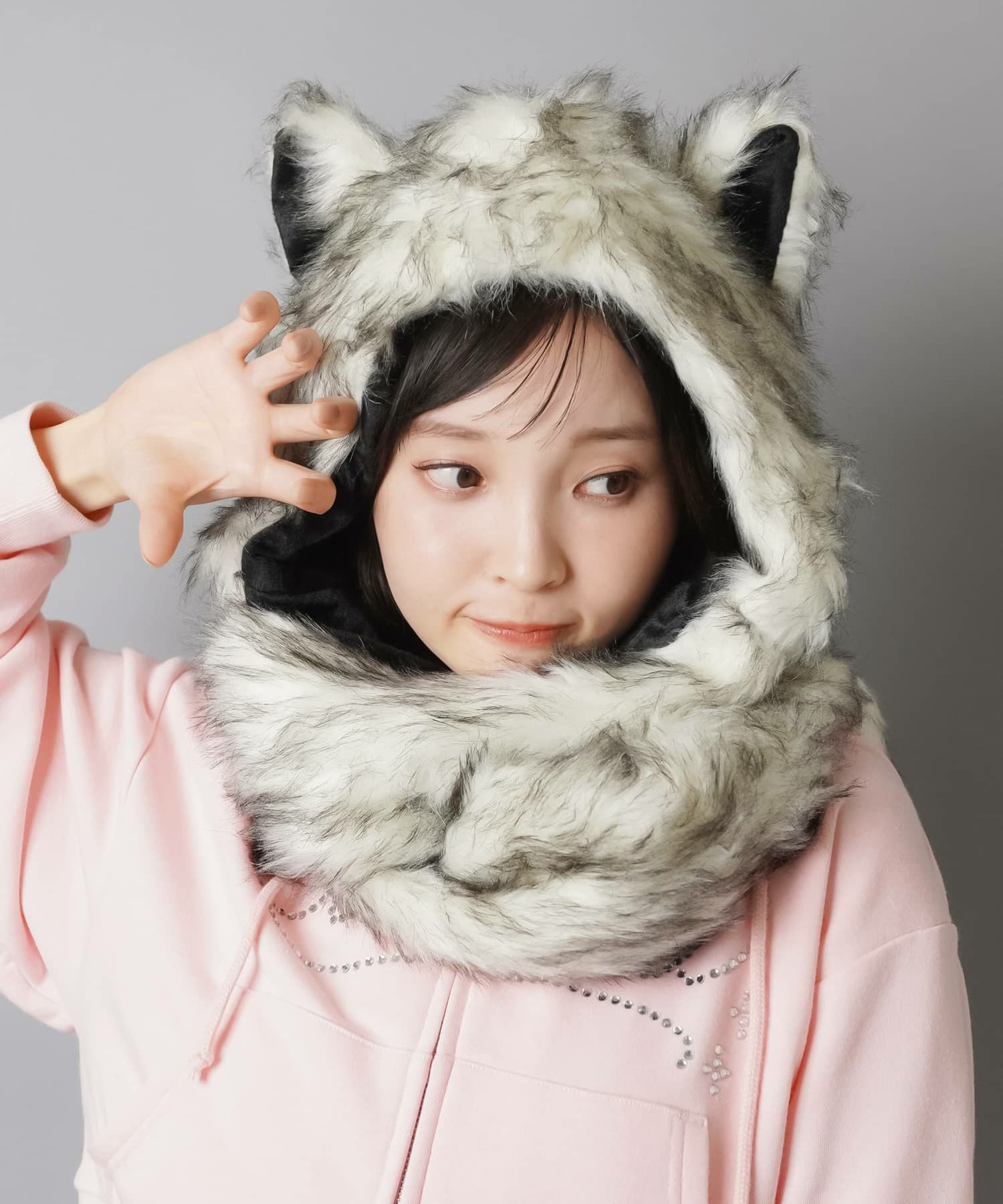 75%OFF】耳付きフェイクファーアニマルキャップ/ロングポケット/ヒョウ