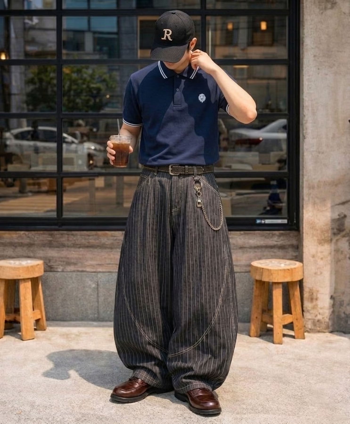 デニムバルーンカーブパンツ/ピンストライプ/ユニセックス | SPINNS