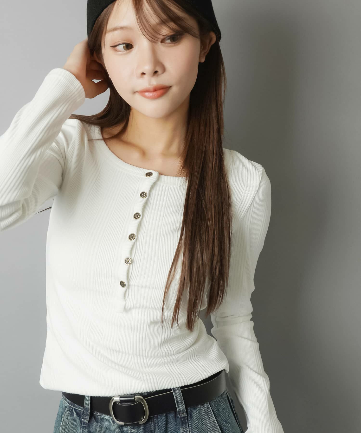 ヘンリーネック長袖カットソー/ボタン | SPINNS WEB STORE | SPINNS