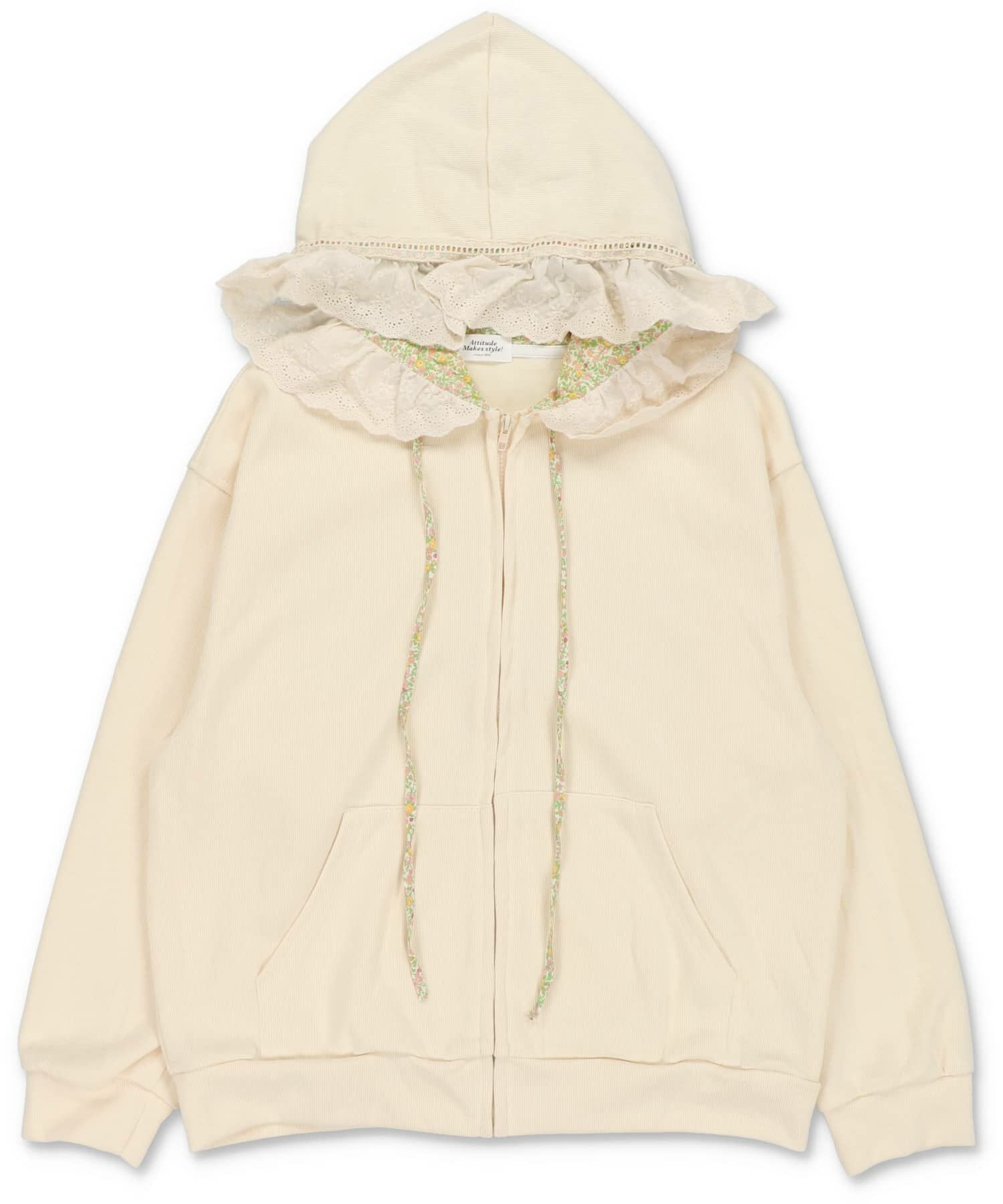51%OFF】フード付きジップパーカー/花柄レース/#NEO森ガール | SPINNS