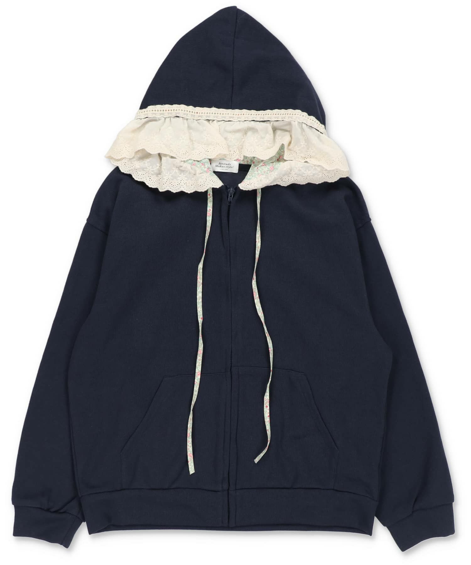 51%OFF】フード付きジップパーカー/花柄レース/#NEO森ガール | SPINNS