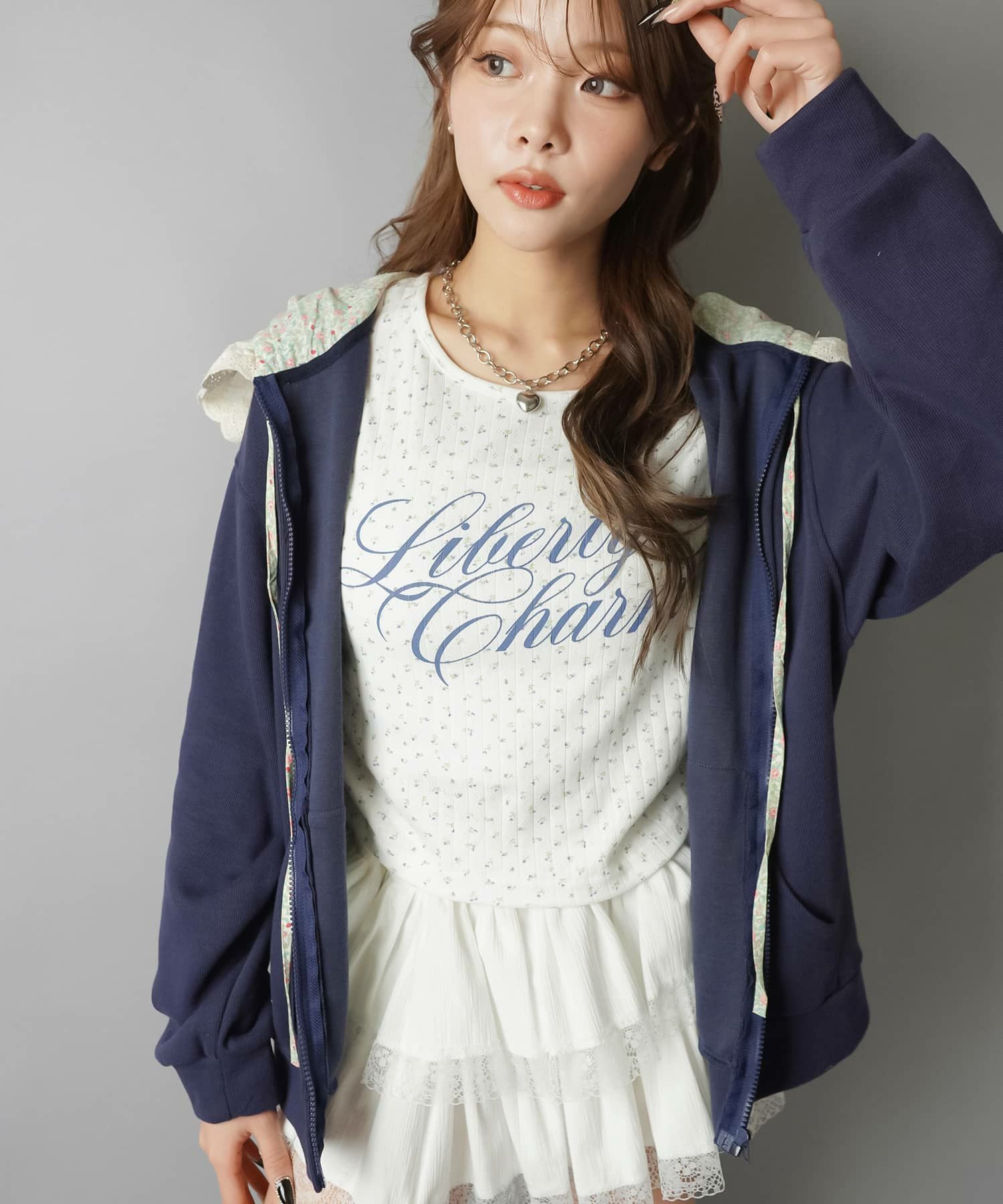 51%OFF】フード付きジップパーカー/花柄レース/#NEO森ガール | SPINNS
