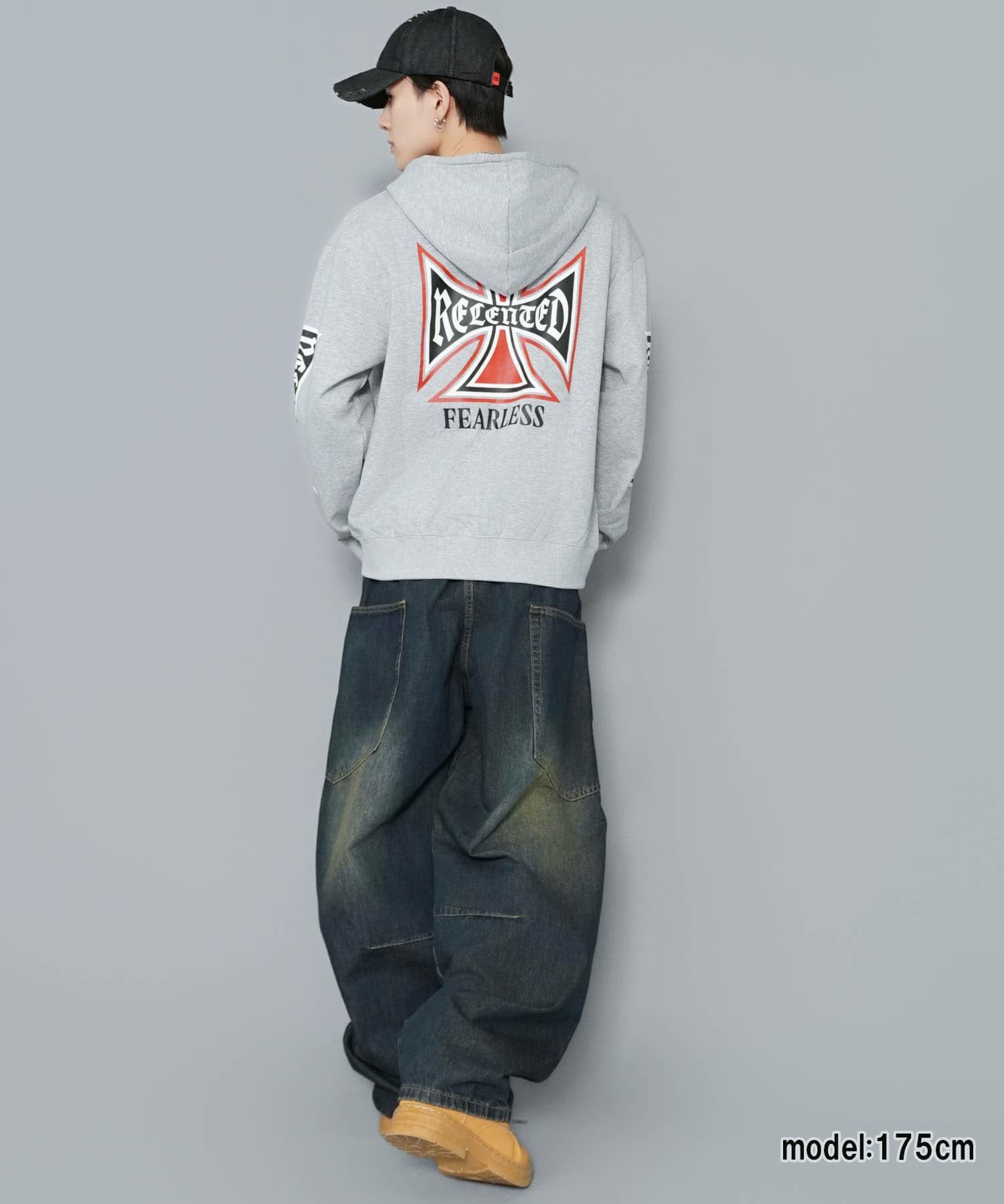 67%OFF】レギュラー丈ダブルジップパーカー/クロス/バックプリント 67%OFF】レギュラー丈ダブルジップパーカー/クロス/バックプリント