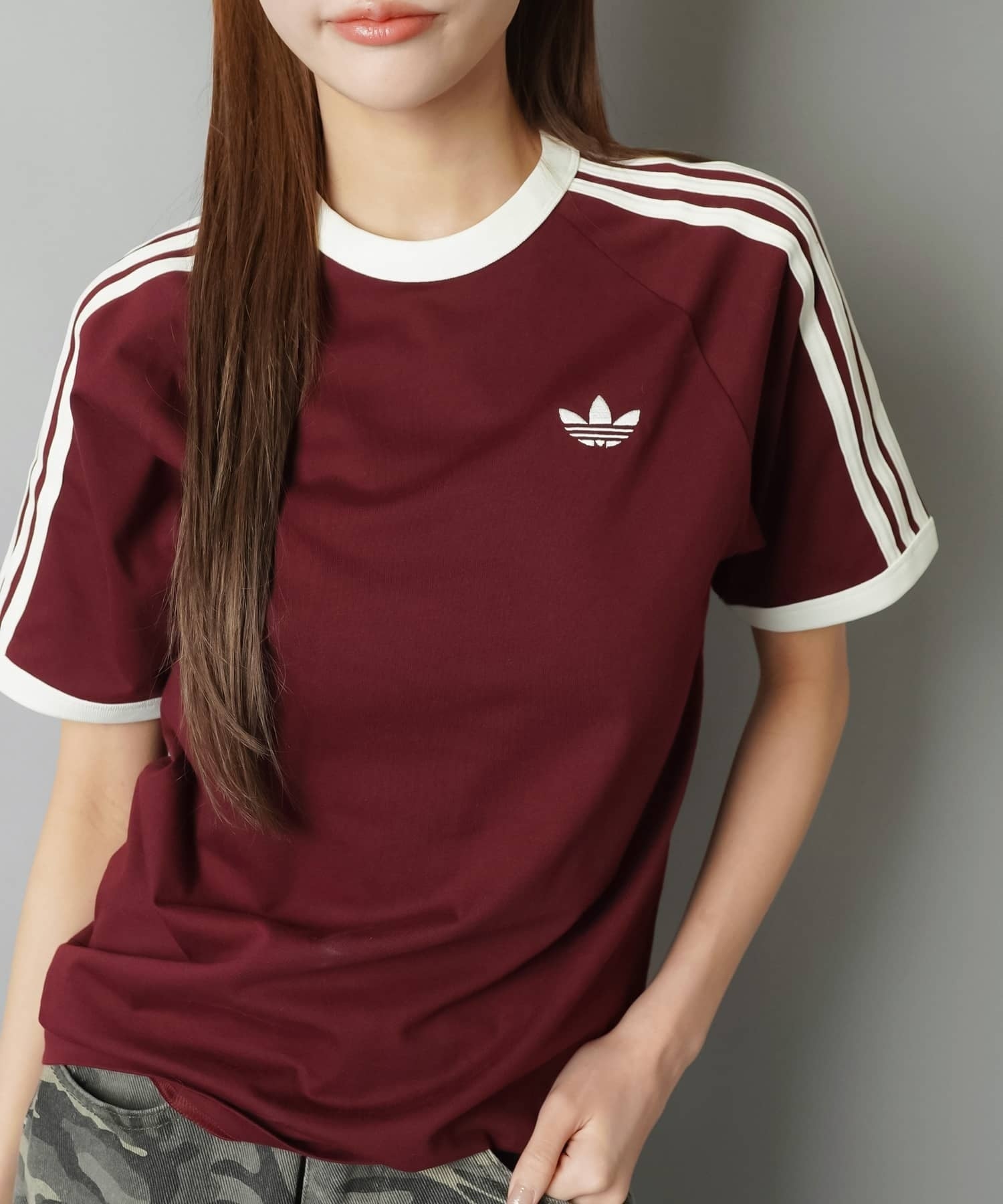 adidas SPINS 半袖Tシャツ ブラウン ピンク S ≪adidas/アディダス≫スリーストライプス半袖Tシャツ/全7色/2サイズ