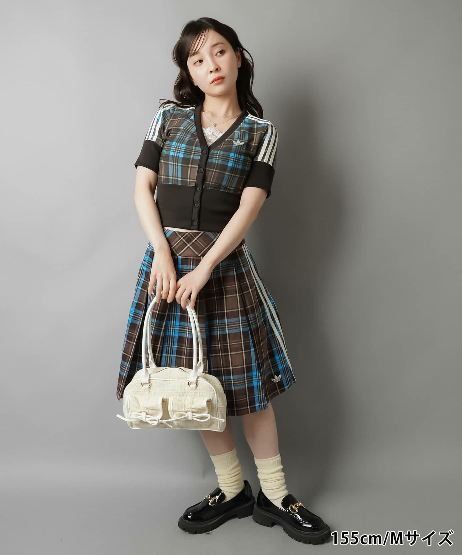 ≪adidas/アディダス≫チェック柄半袖カーディガン/セットアップ可能