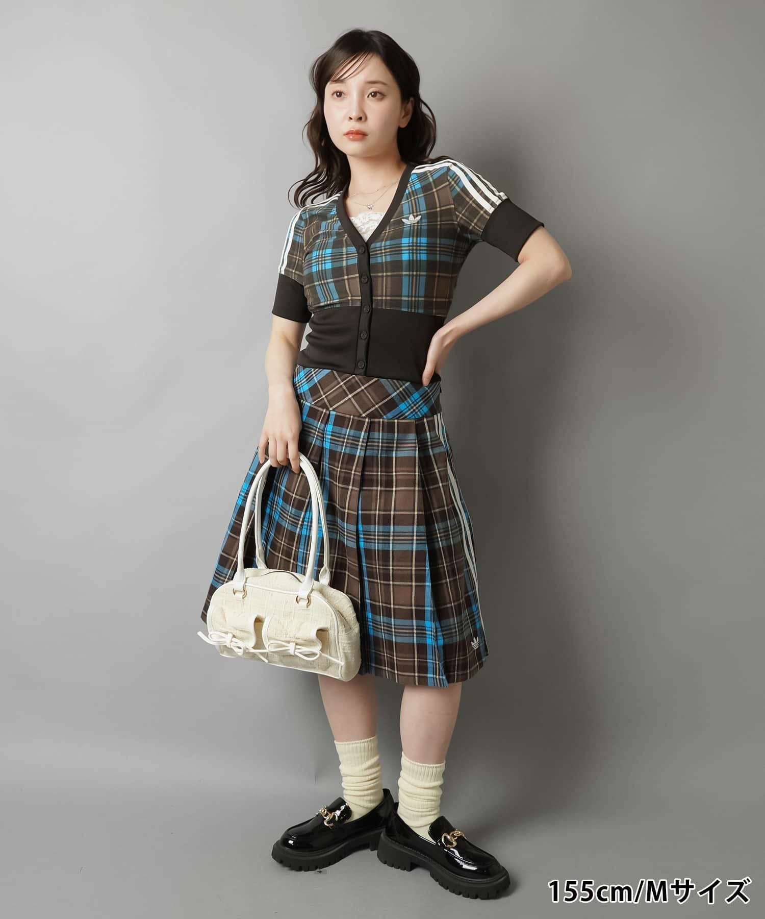 ≪adidas/アディダス≫チェック柄半袖カーディガン/セットアップ可能