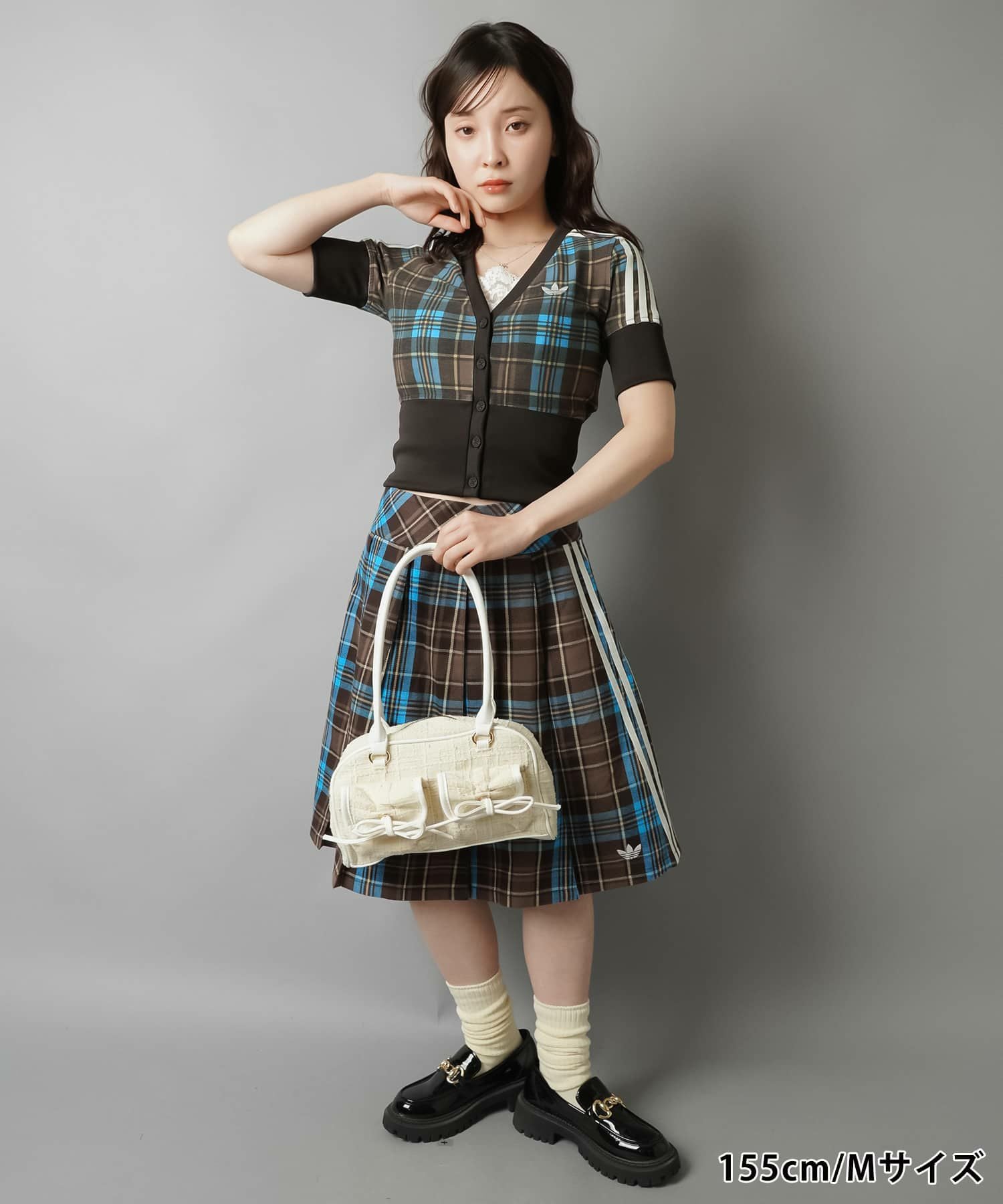 ≪adidas/アディダス≫チェック柄半袖カーディガン/セットアップ可能