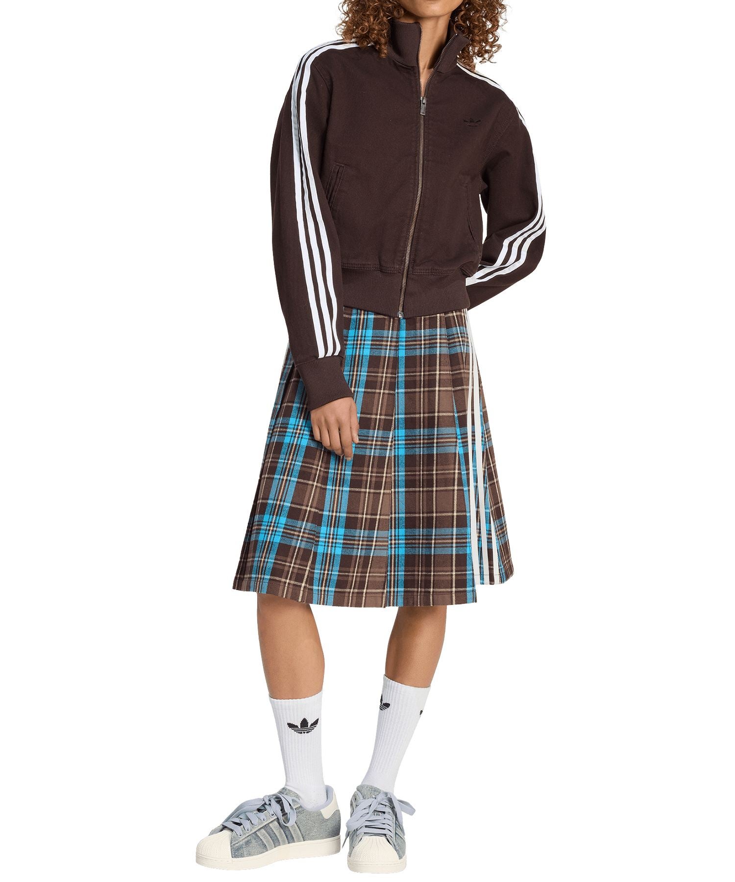 新品未使用adidas チェック柄 セーター・スカートセットアップ ≪adidas/アディダス≫チェック柄ミドルスカート/セットアップ可能