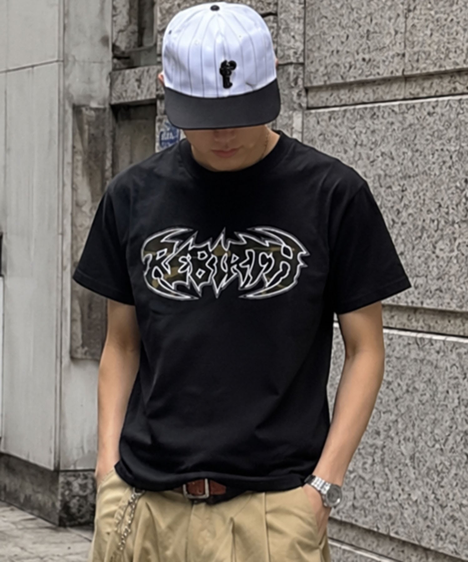 17%OFF】短丈パッチワークロゴ半袖Tシャツ/カモフラージュロゴ