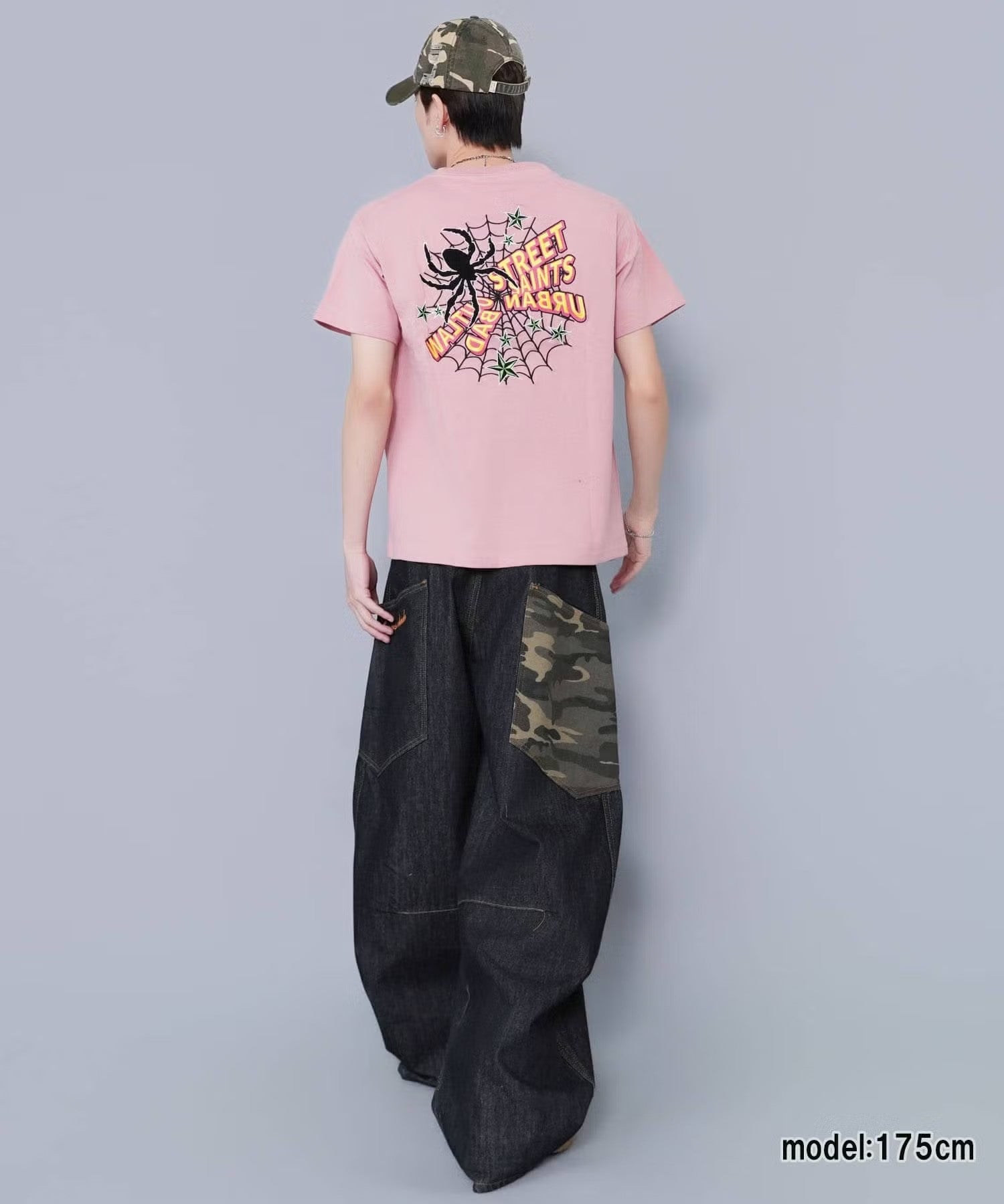 17%OFF】スパイダーバックプリント半袖Tシャツ/サガラ刺繍ロゴ/ワン