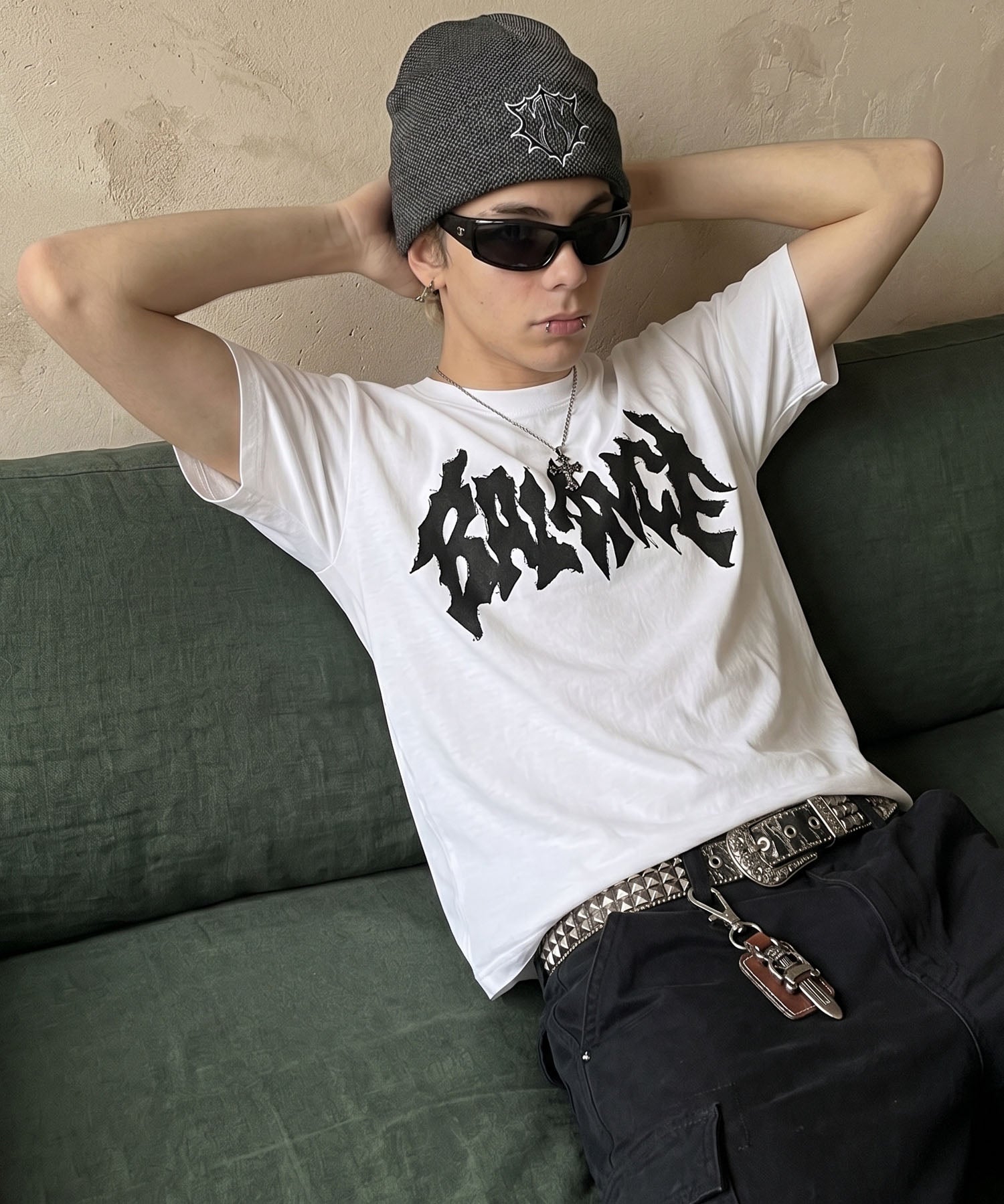 ダメージパッチワークロゴ半袖Tシャツ/レギュラー丈 | SPINNS WEB