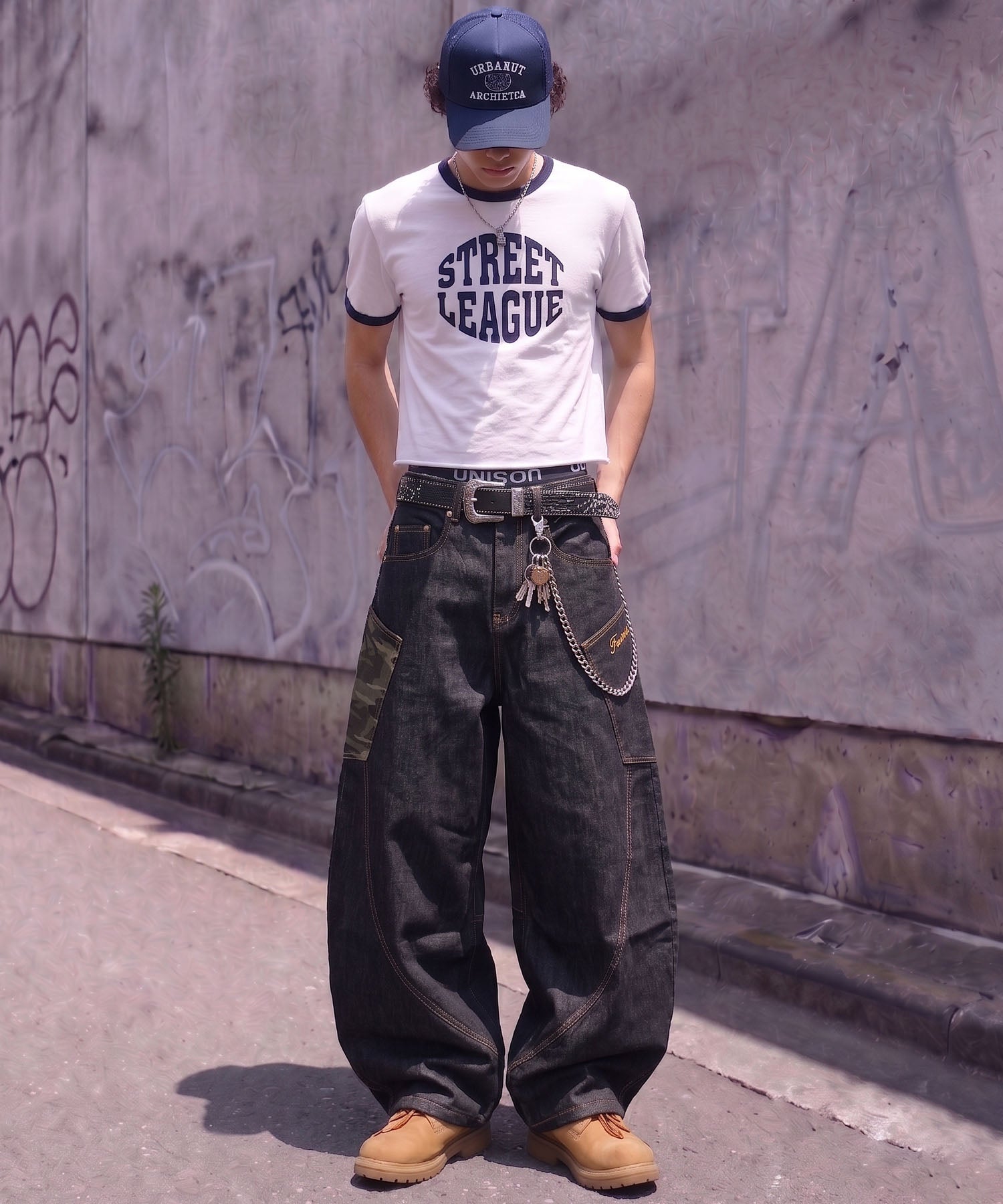 デニムワイドバルーンパンツ/カモフラージュ/レオパード/カーブパンツ