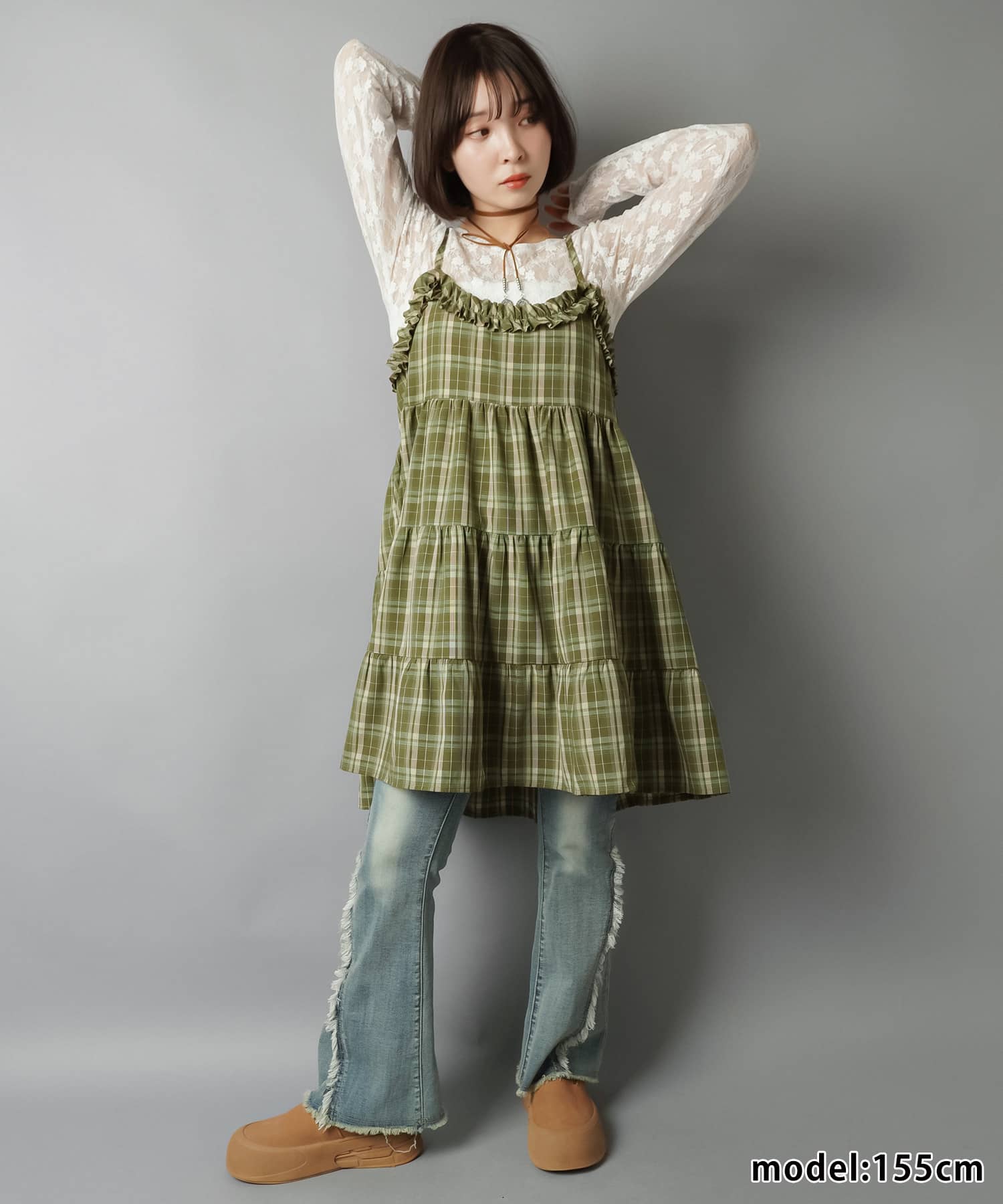 00s 希少 ALGONQUINS コットンチェックティアードキャミワンピ ティアードキャミワンピース/チェック | SPINNS WEB STORE | SPINNS