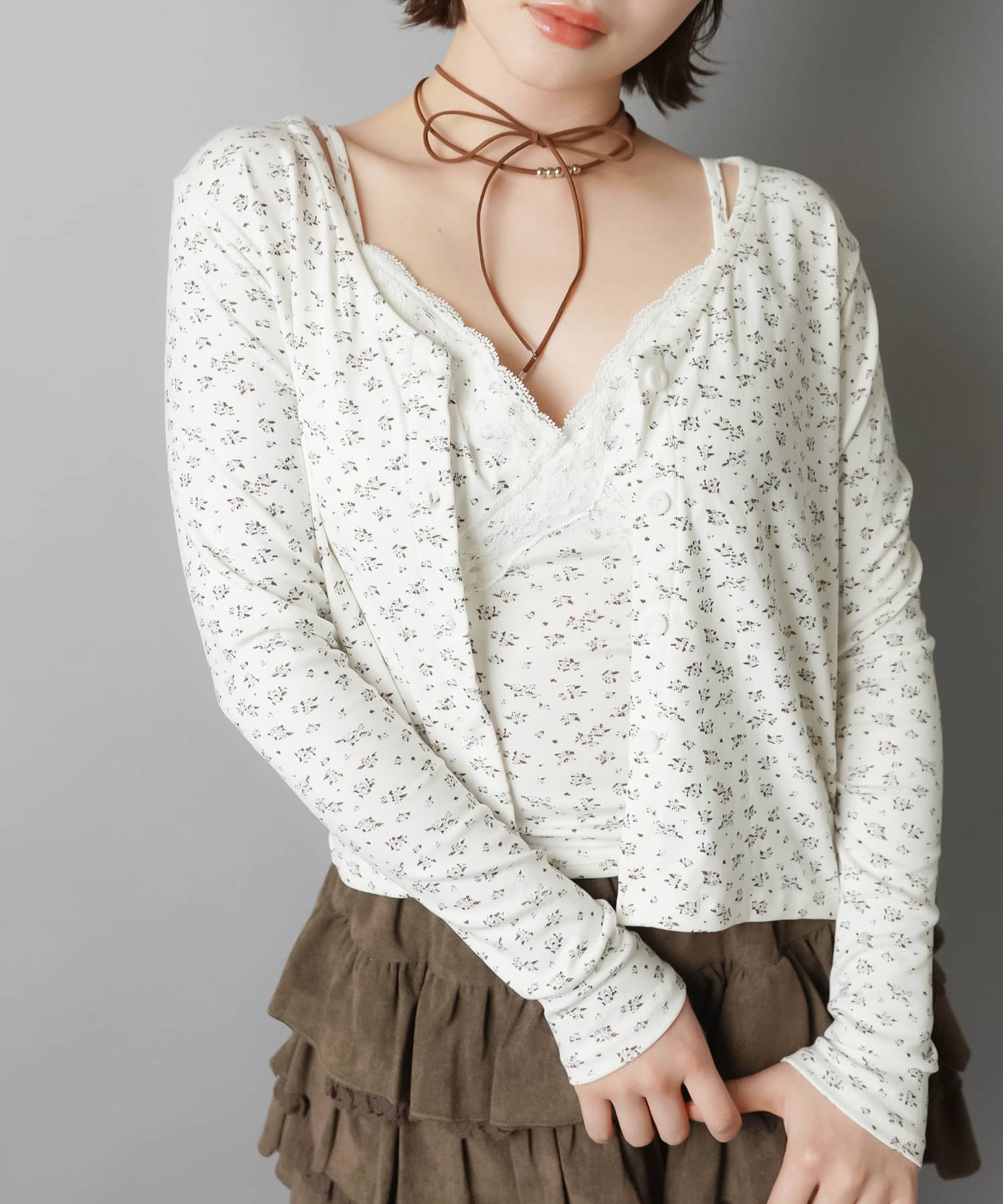 長袖カーディガン+小花柄キャミソールセット/総柄 | SPINNS WEB STORE