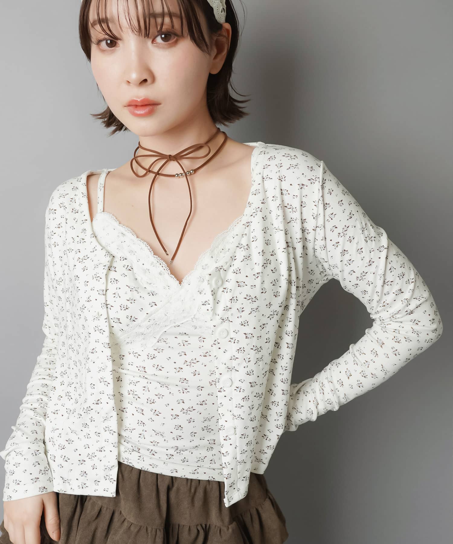 34%OFF】長袖カーディガン+小花柄キャミソールセット/総柄 | SPINNS