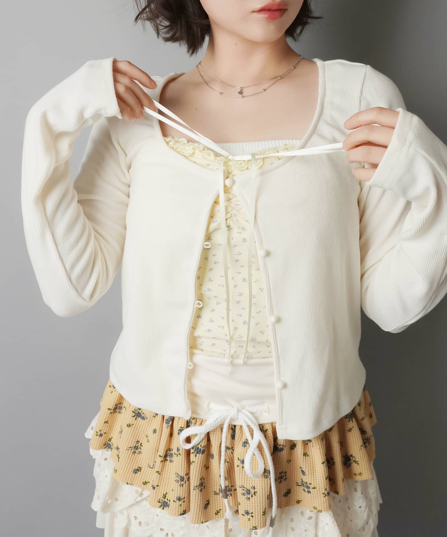 ちゃなページです！ 長袖カーディガン+小花柄キャミソールセット/フライス | SPINNS WEB