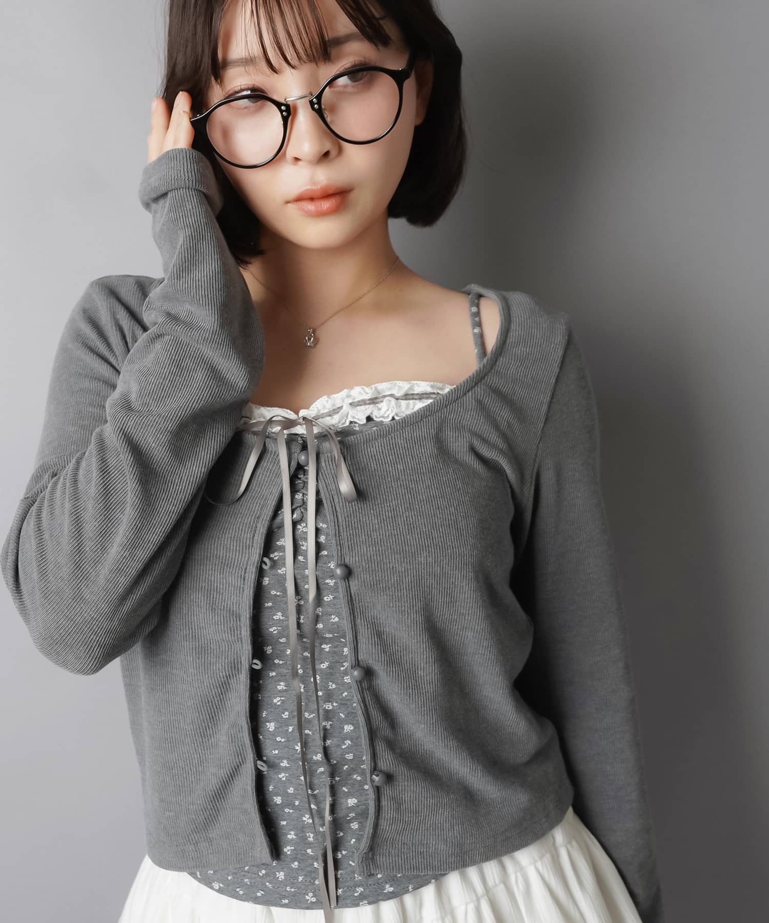 長袖カーディガン+小花柄キャミソールセット/フライス | SPINNS WEB