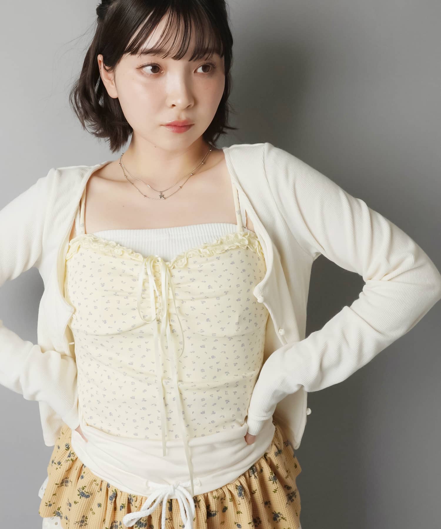 長袖カーディガン+小花柄キャミソールセット/フライス | SPINNS WEB