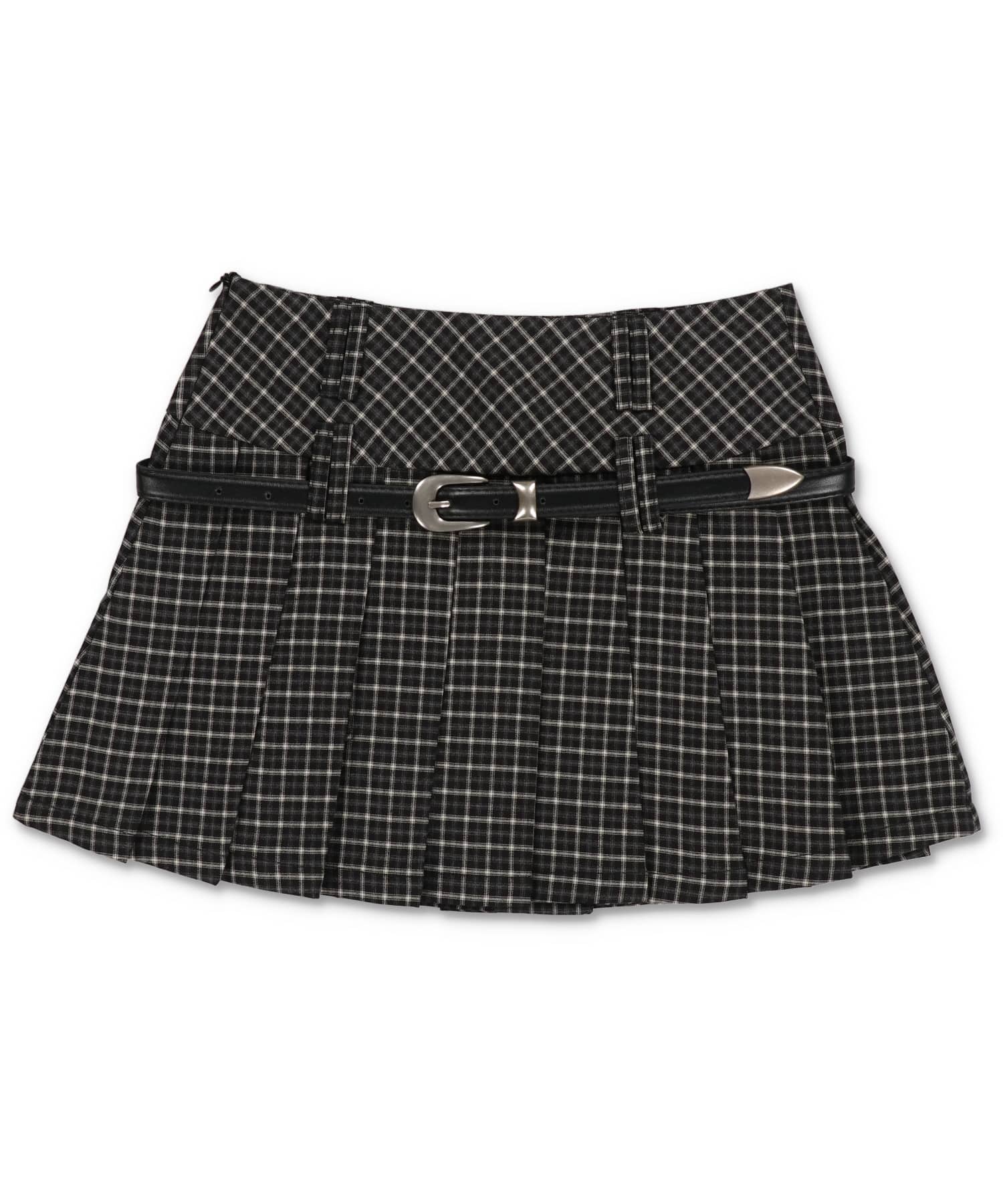 15%OFF】チェック柄プリーツミニスカート/ベルト付き/インナーパンツ