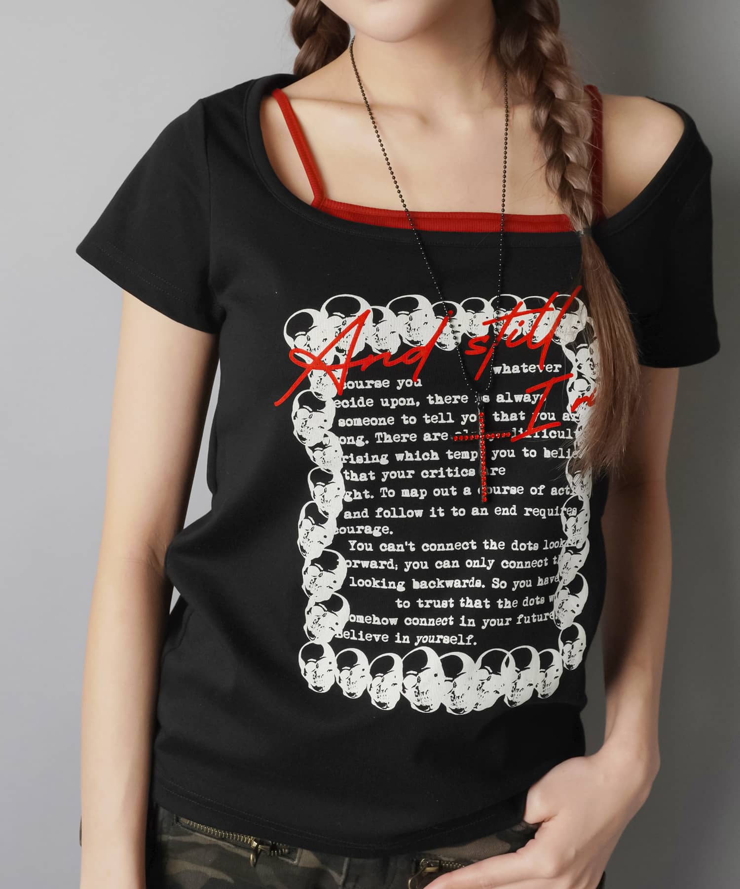 スクエアネック半袖Tシャツ/スカルクロス/#平成ギャル | SPINNS WEB