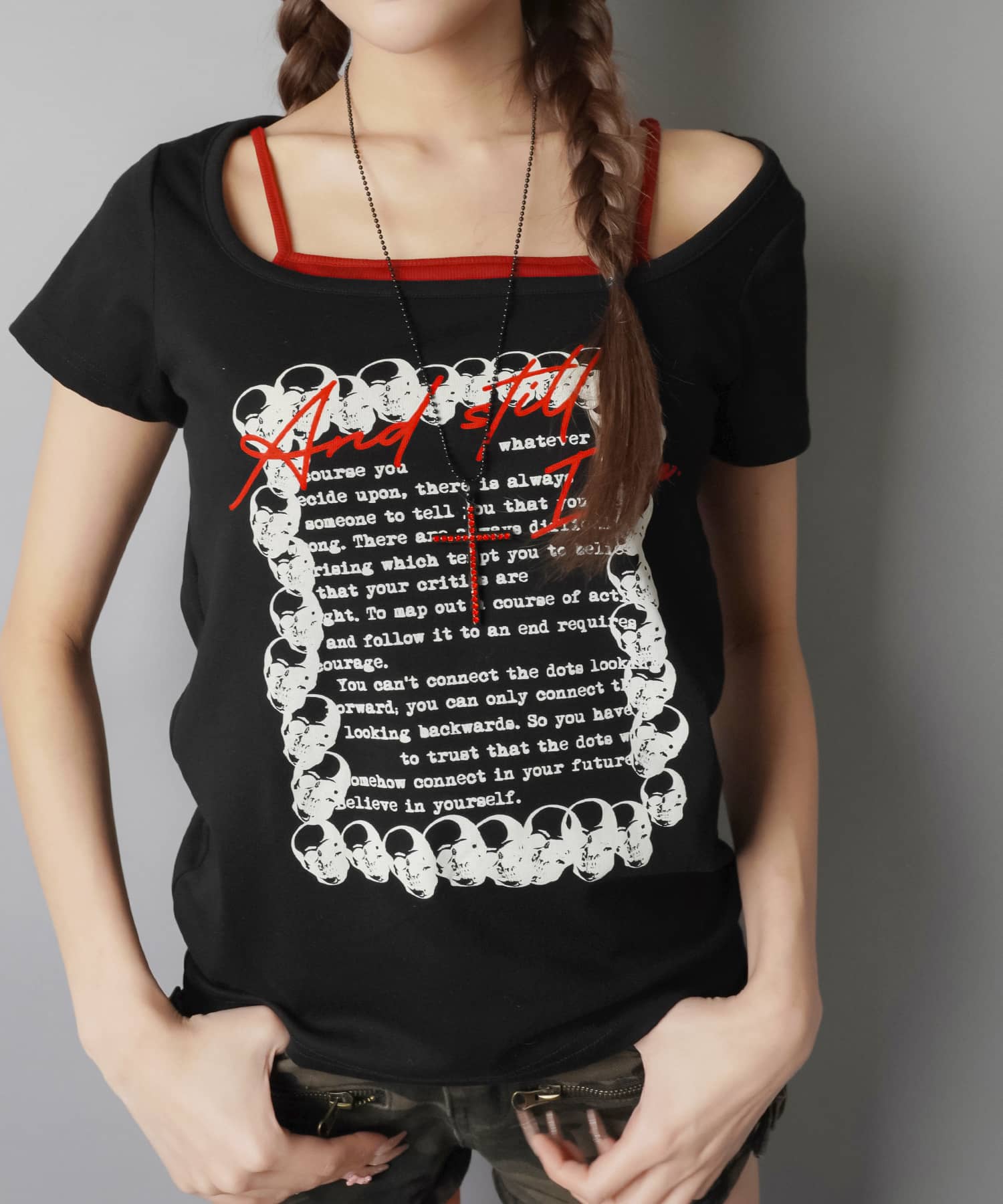 スクエアネック半袖Tシャツ/スカルクロス/#平成ギャル | SPINNS WEB