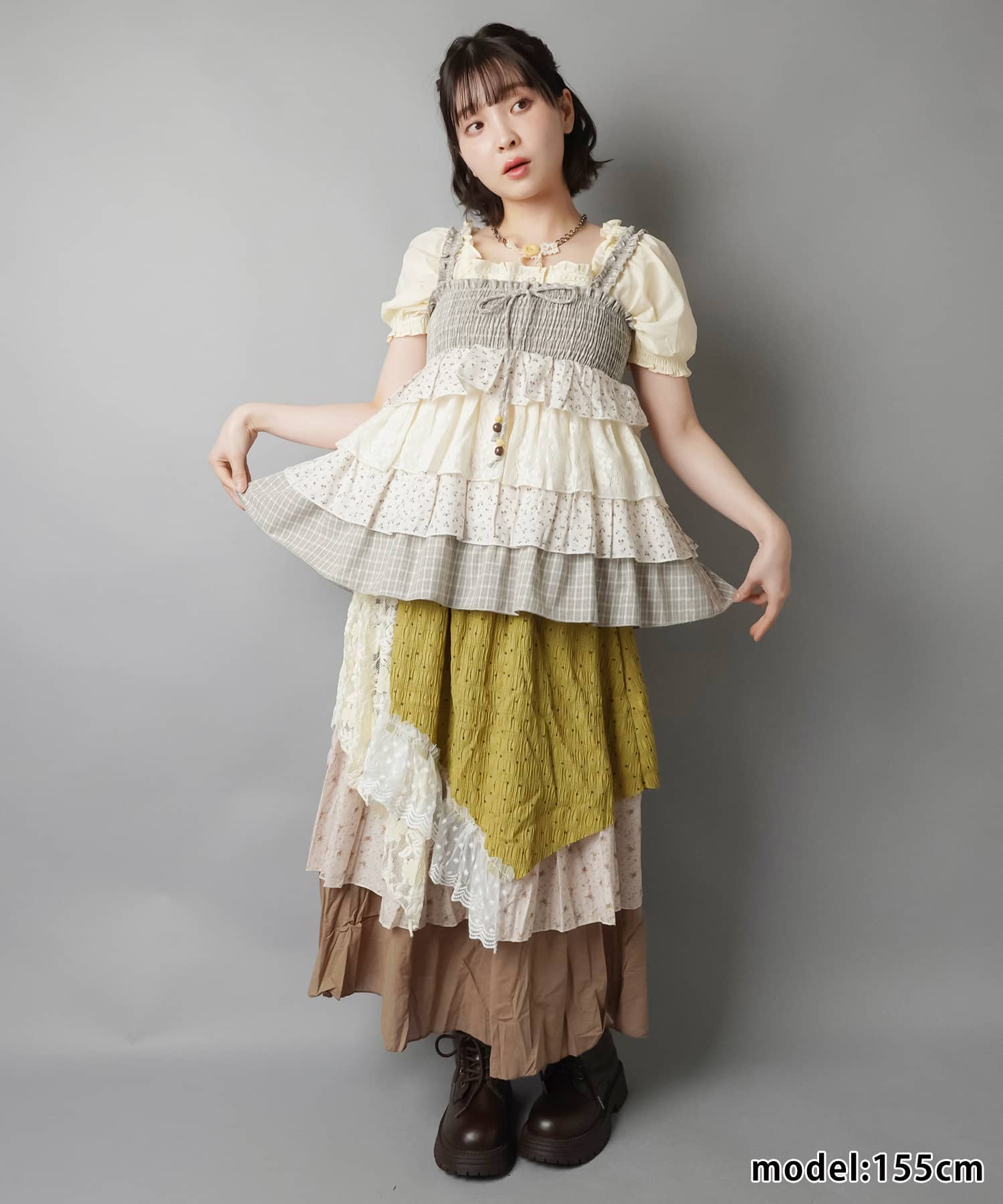 異素材ロングスカート/ドッキングドット/#NEO森ガール | SPINNS WEB