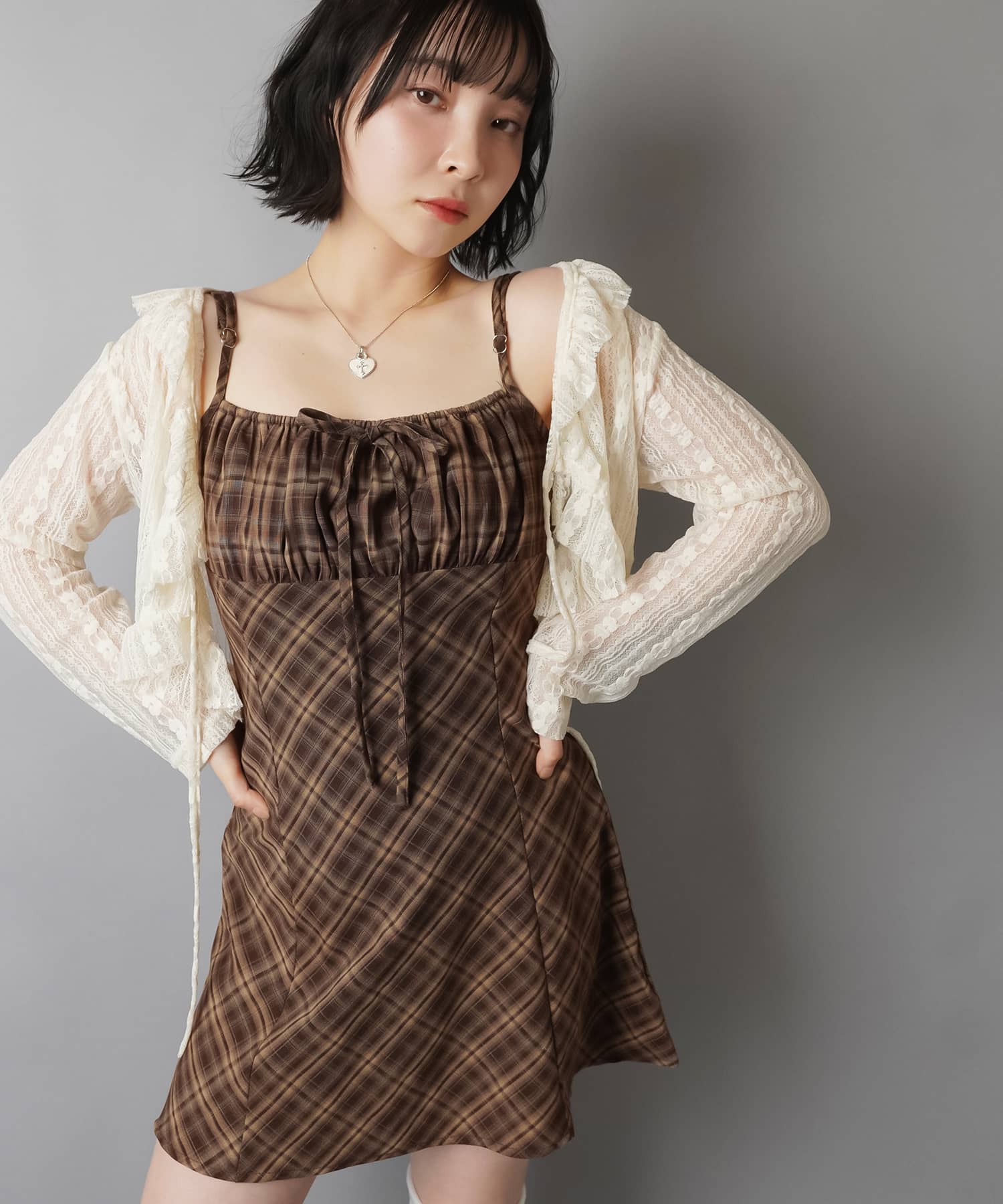 33%OFF】ヒロイン級🎀ミニキャミワンピース/チェックリボン