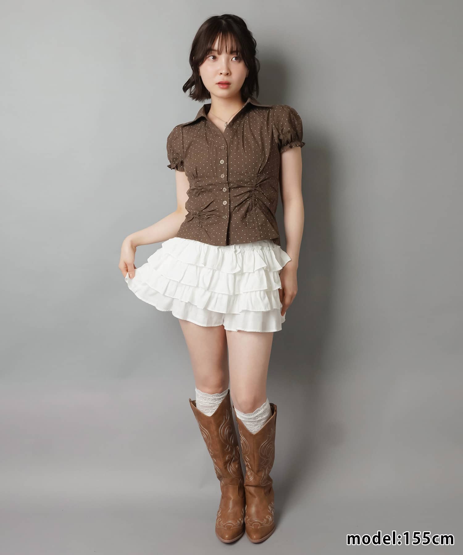 ANN DEMEULEMEESTER ショートパンツ 製品染め　ミニスカート フリルティアードショートパンツ/ミニスカート | SPINNS WEB STORE