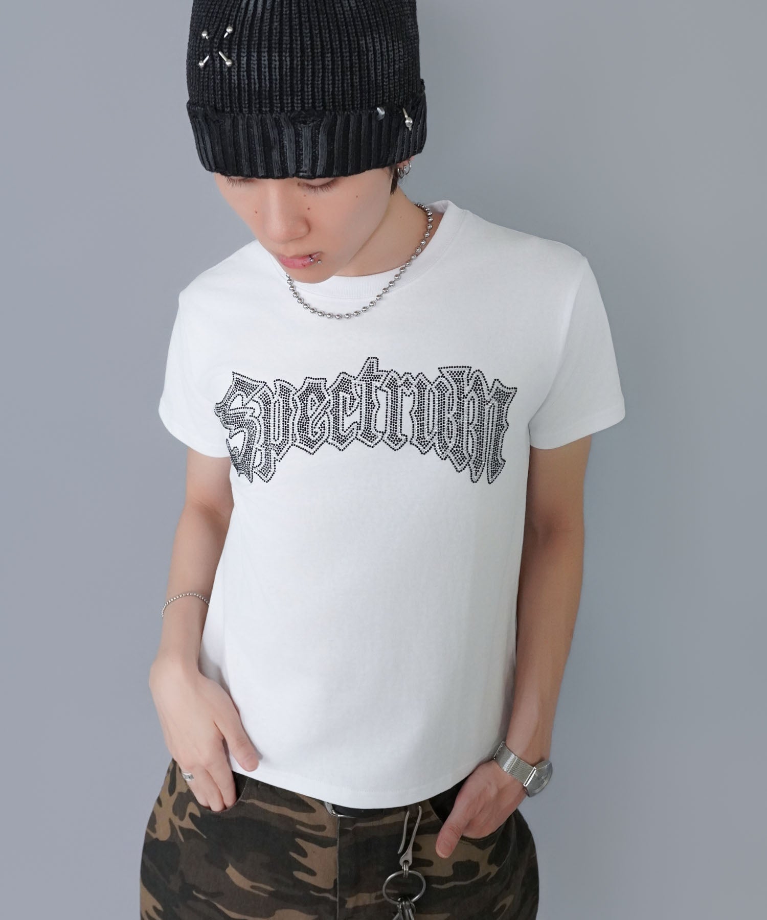 短丈半袖Tシャツ/ラインストーンロゴ | SPINNS WEB STORE | SPINNS