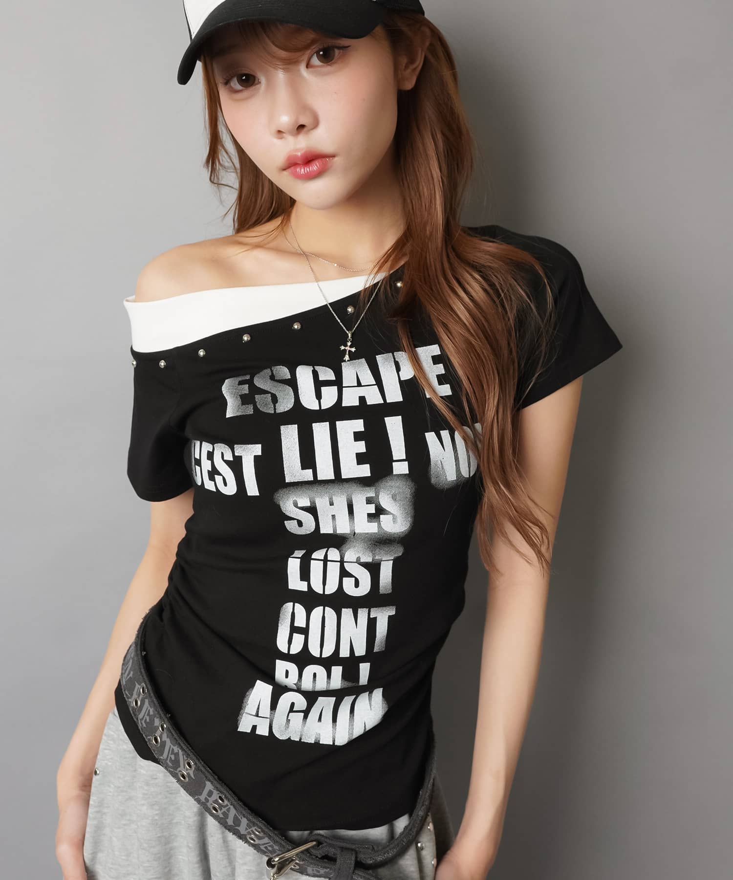 バイカラーワンショルTシャツ/ロゴ/#平成ギャル | SPINNS WEB STORE
