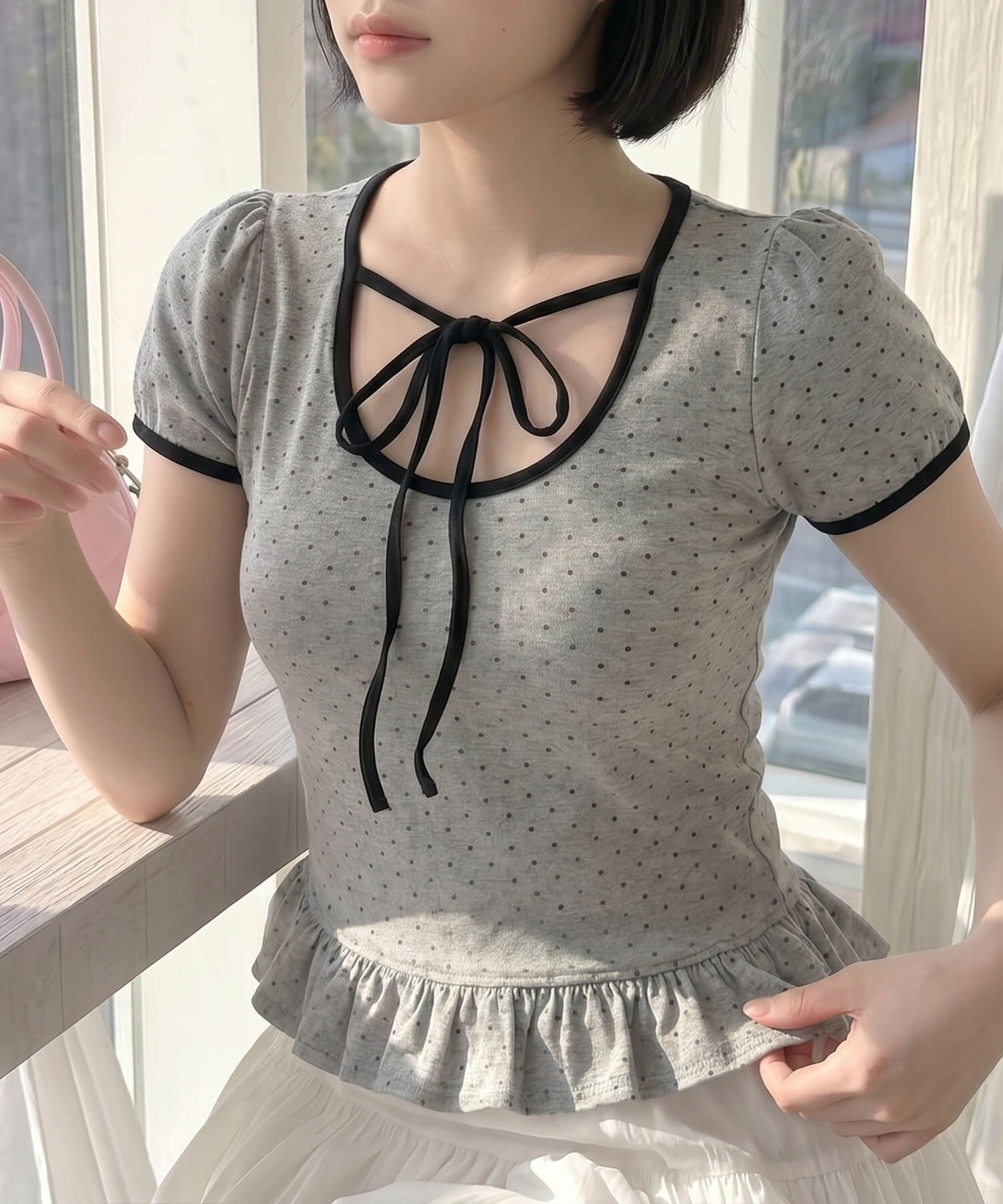 半袖カットソー/フリルドット/フロントリボン | SPINNS WEB STORE