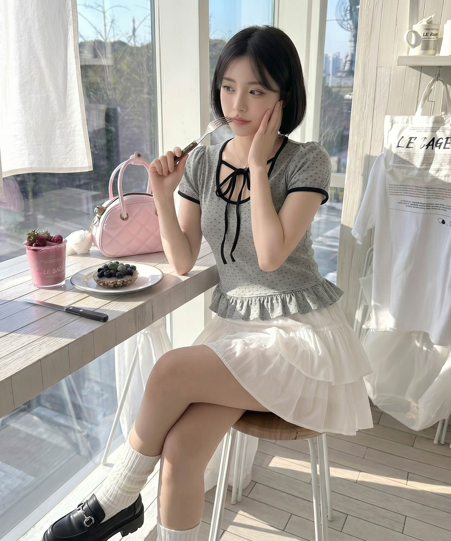半袖カットソー/フリルドット/フロントリボン | SPINNS WEB STORE