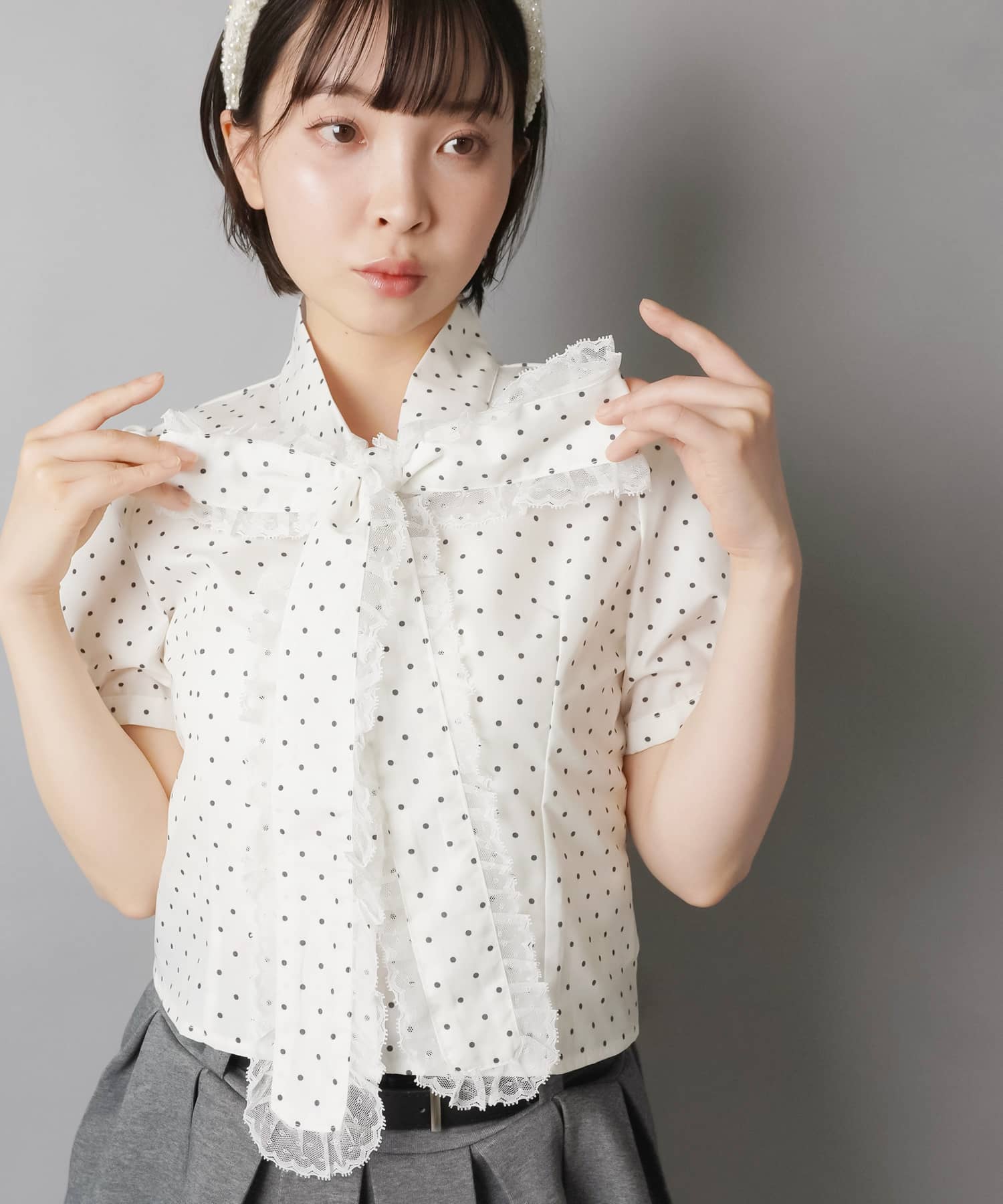 パフスリーブ半袖ブラウス/レースリボン | SPINNS WEB STORE | SPINNS