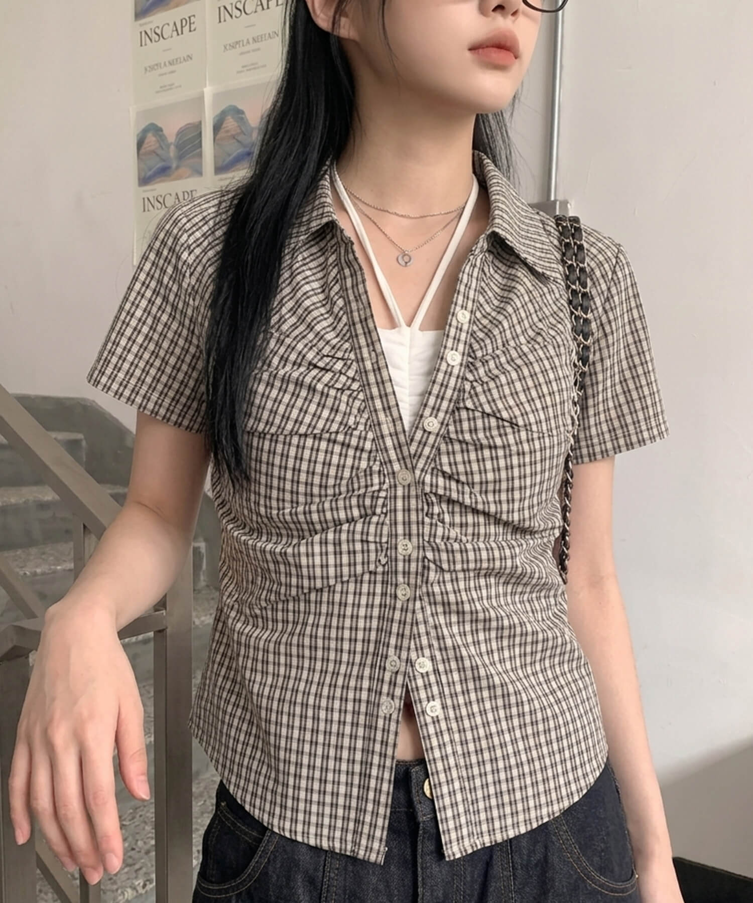 半袖ギャザーシャツ